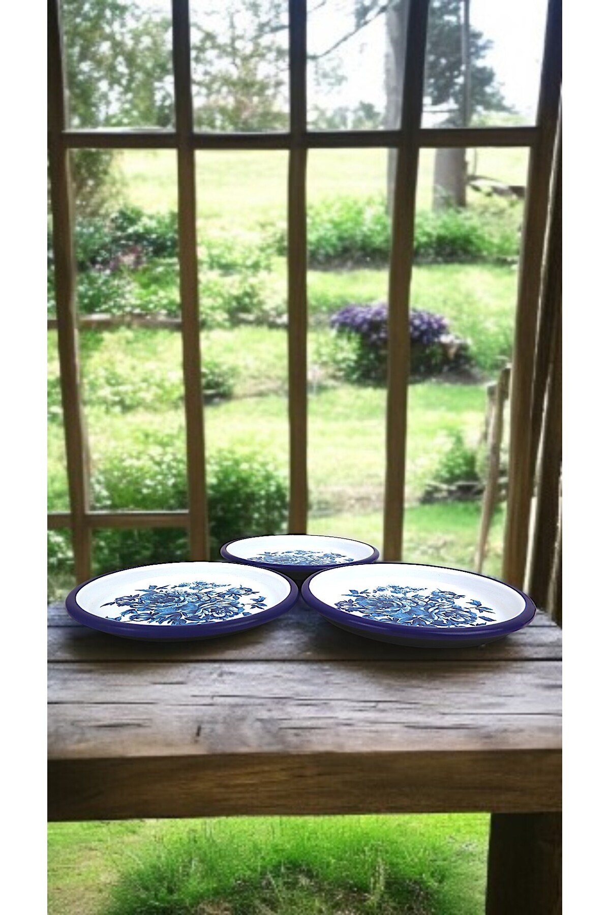16 Cm 3 Parça Emaye Tabak 3 Kişilik Kahve Tabağı, Servis Tabağı Çerez Tabağı,, Hediye,