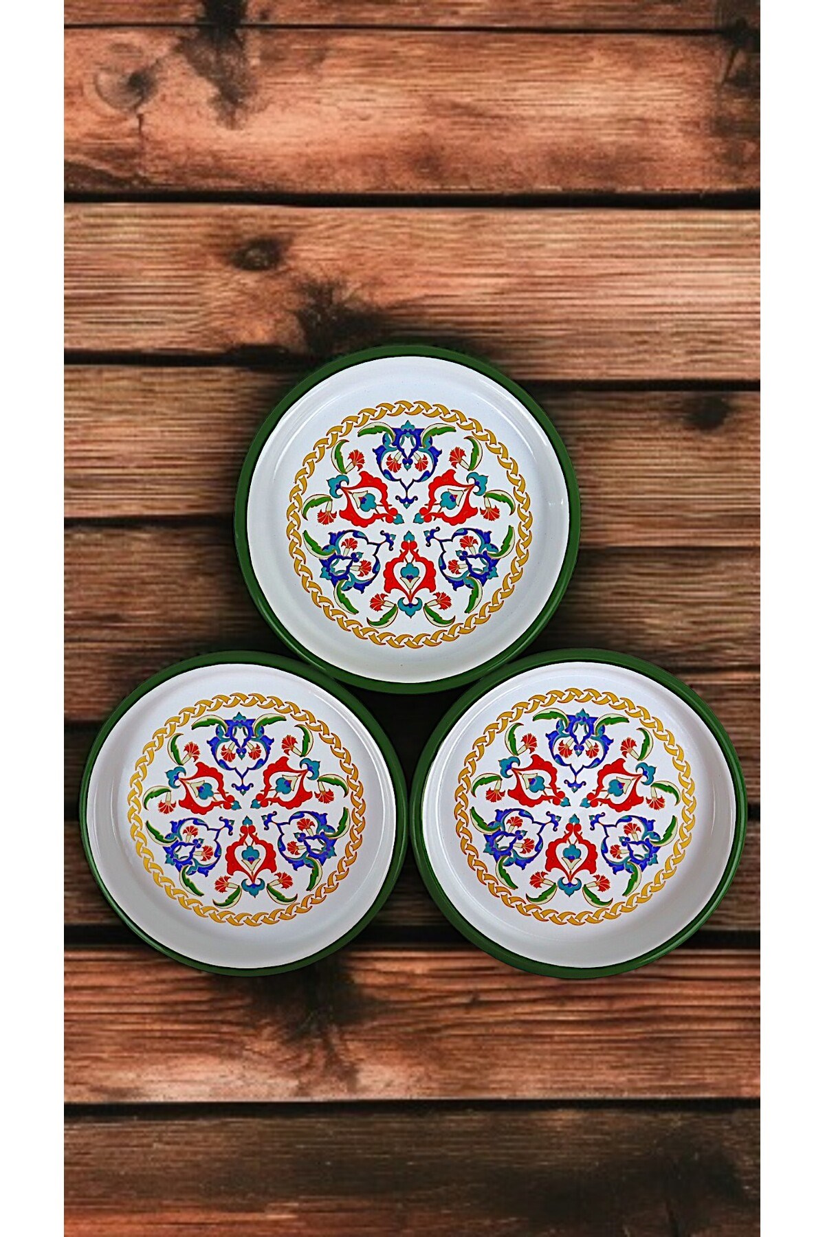 16 Cm 3 Parça Emaye Tabak 3 Kişilik Kahve Tabağı, Servis Tabağı Çerez Tabağı,, Hediye,