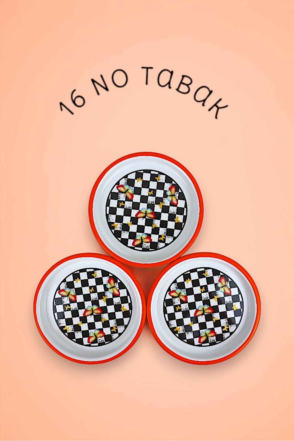 16 Cm 3 Parça Emaye Tabak Tek Kişilik Kahve Tabağı, Servis Tabağı Çerez Tabağı,, Hediye,