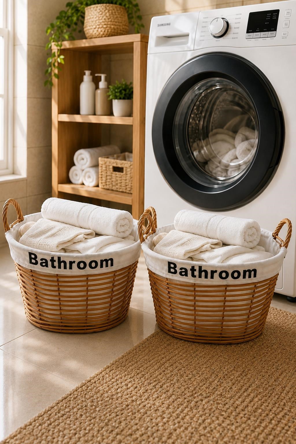 2 Adet Kulplu Banyo Sepeti Çamaşır Toplama ve Düzenleme Sepeti Kumaş Astarlı Banyo Organizeri