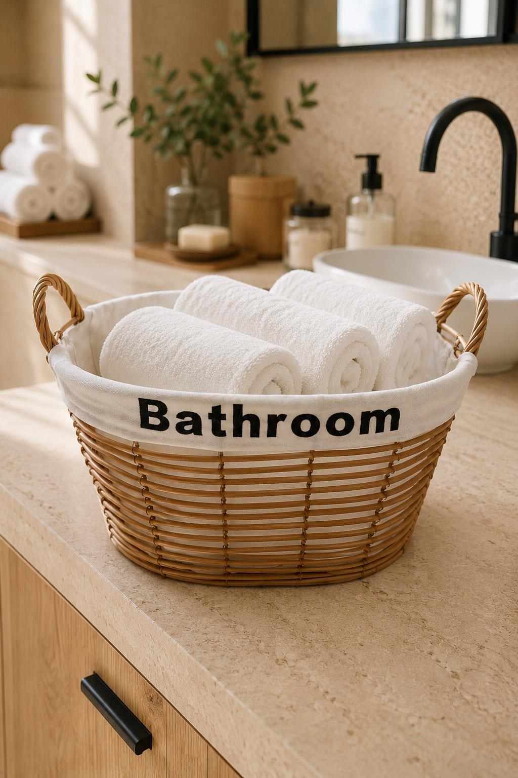 2 Adet Kulplu Banyo Sepeti Çamaşır Toplama ve Düzenleme Sepeti Kumaş Astarlı Banyo Organizeri