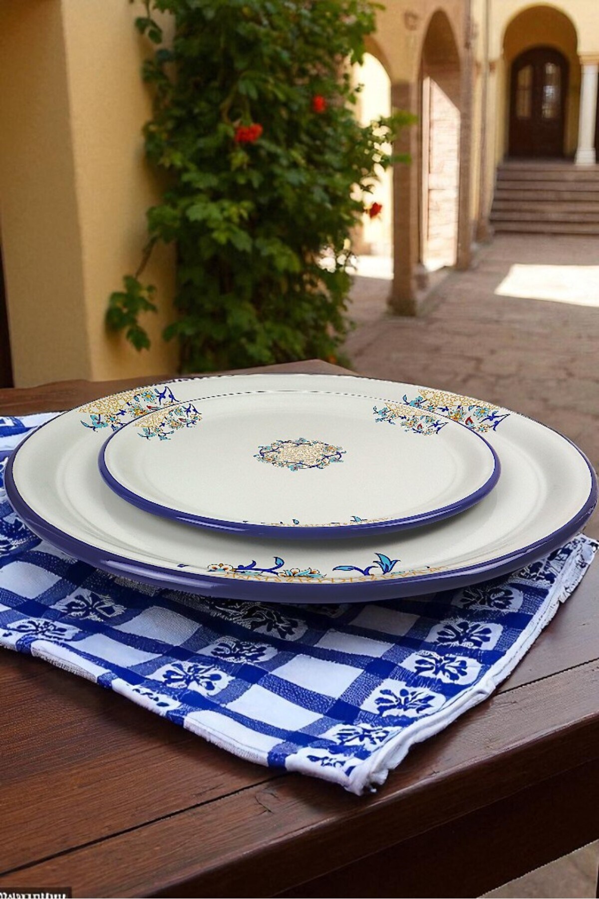 2 parça lacivert kenar 60-40 No Emaye Sini Sofra, Yemek Sunum Tepsi, Yer Sofrası Çinko