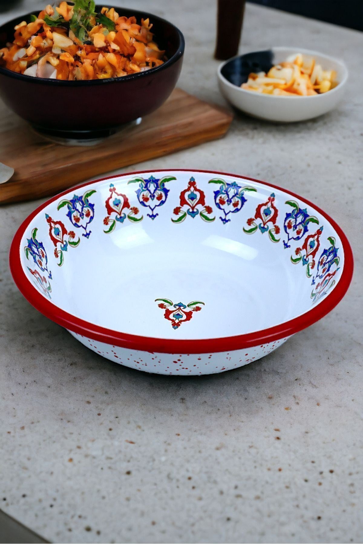 20 Cm Emaye Kase Tabak, Çukur Tabak, Salata Tabak, Cips Tabak