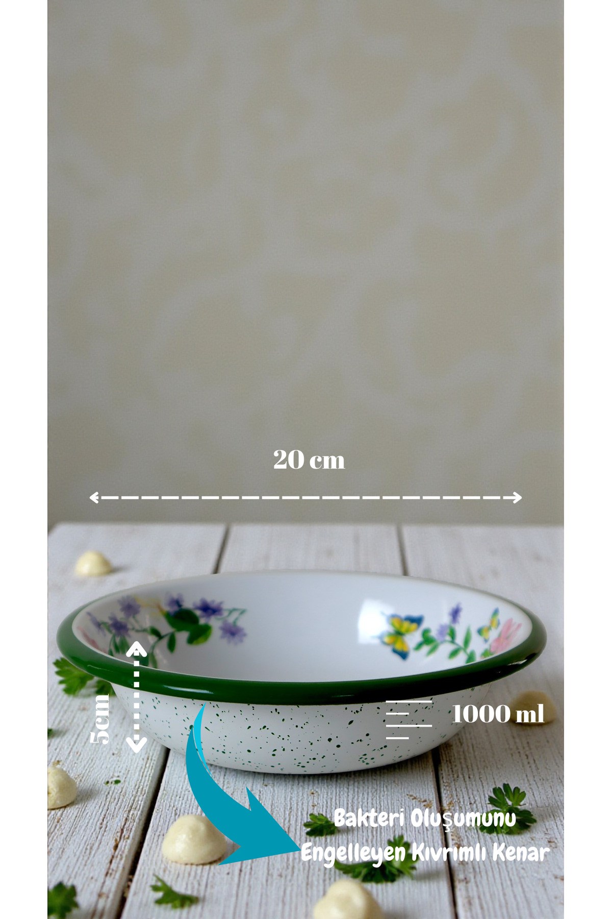 20 Cm Emaye Kase Tabak, Çukur Tabak, Salata Tabak, Cips Tabak