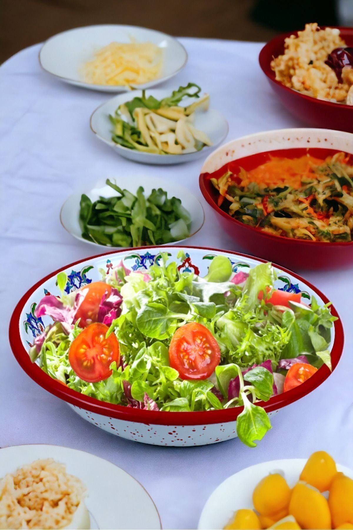 20 Cm Emaye Kase Tabak, Çukur Tabak, Salata Tabak, Cips Tabak