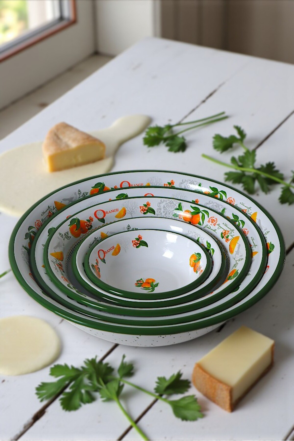 20cm-24cm-32 Cm-36 Cm-40 Cm 5 li Emaye Leğen Çırpma Ve Karıştırma Kabı, Hamur Leğeni,Meyvelik, Çeyiz