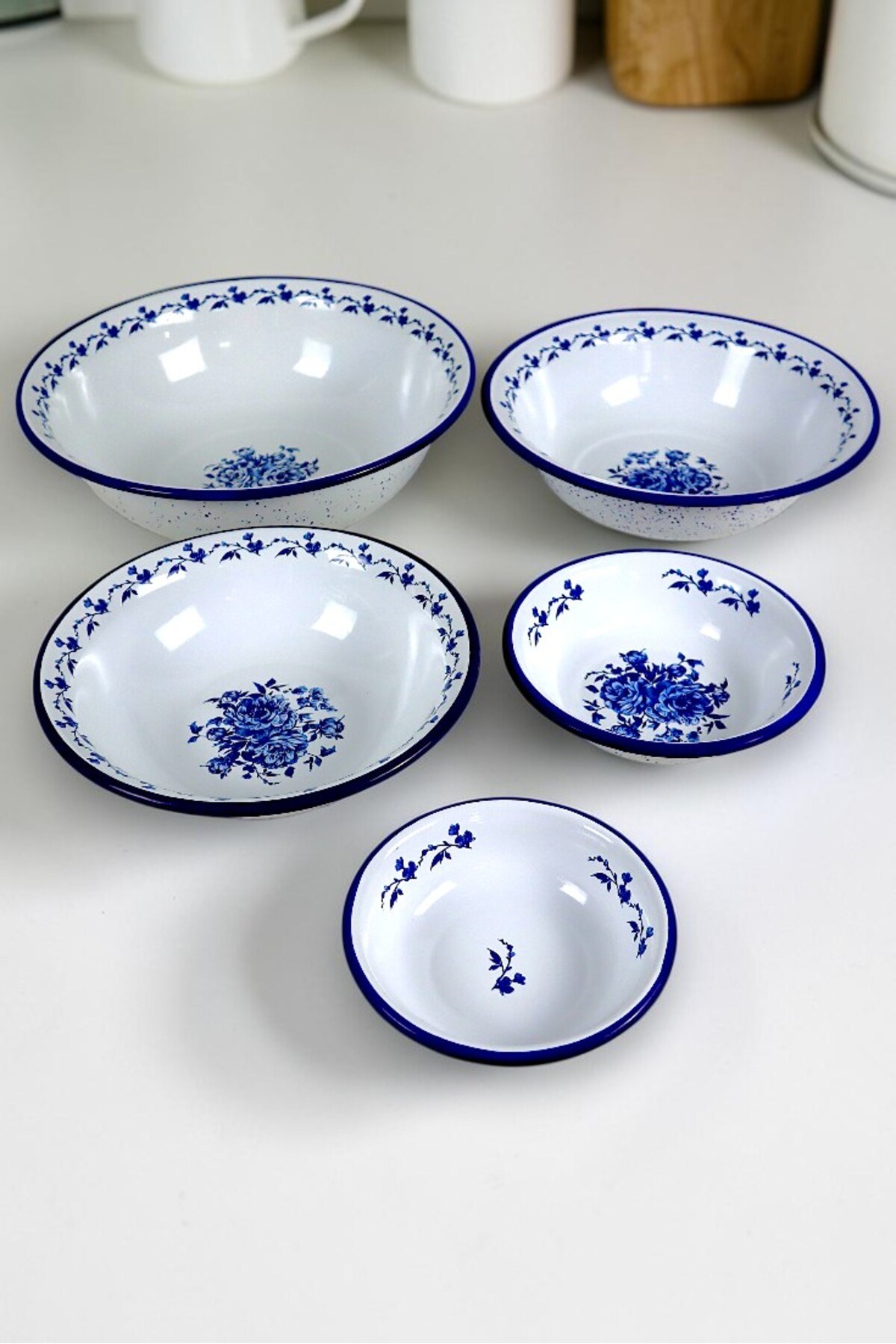 20cm-24cm-32 Cm-36 Cm-40 Cm 5 li Emaye Leğen Çırpma Ve Karıştırma Kabı, Hamur Leğeni,Meyvelik, Çeyiz