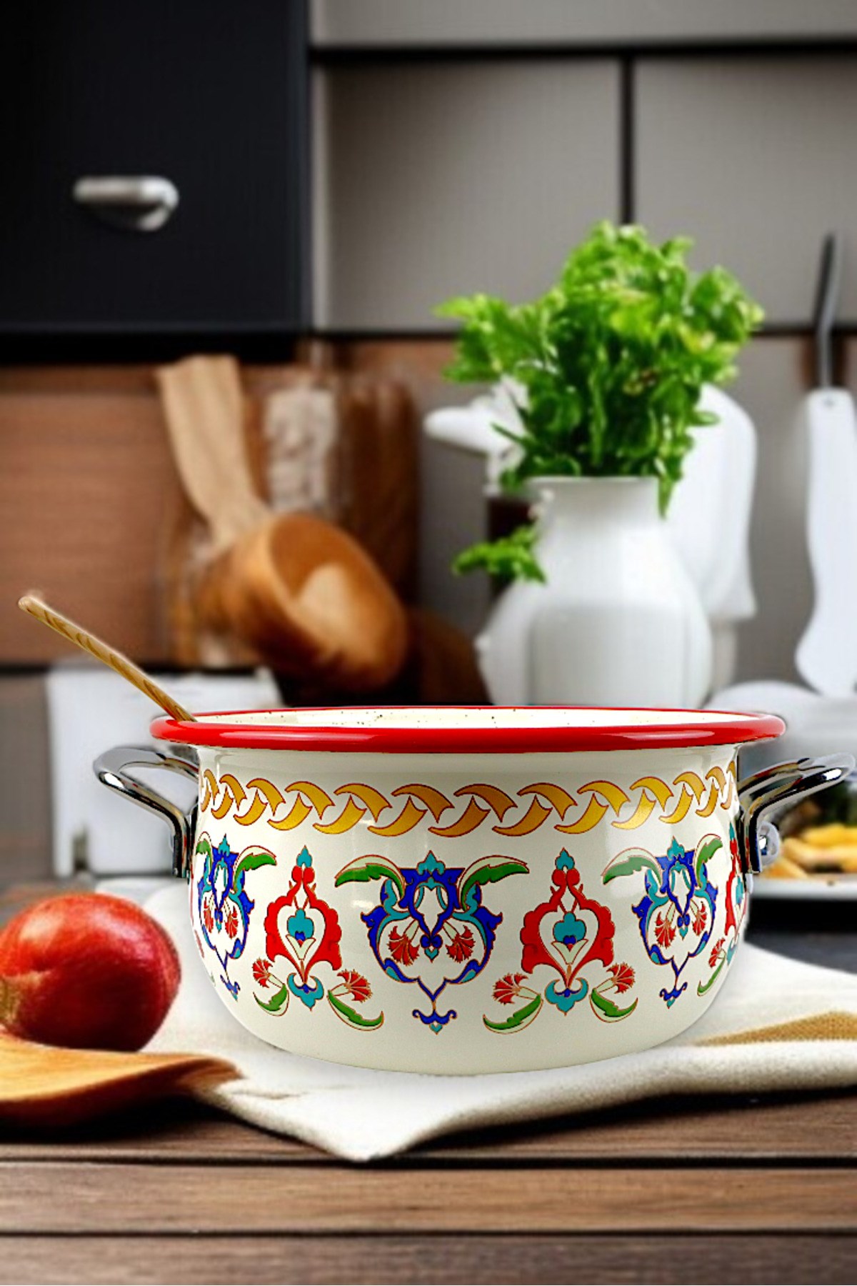 22 No 3L.Emaye Tencere, Servis, Yemek Kamp, Piknik, Çeyiz