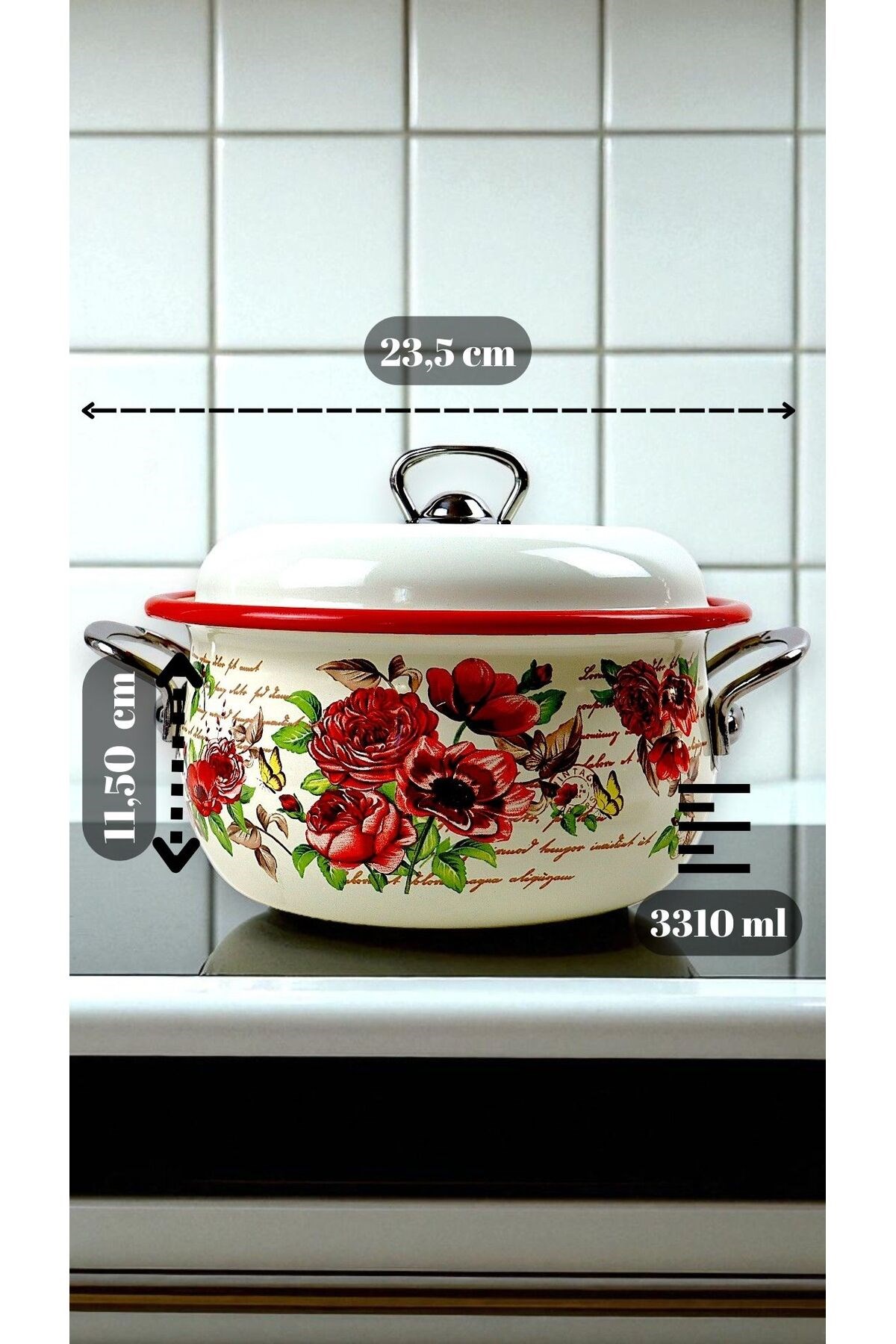 22 No 3L Emaye Tencere, Servis, Yemek Kamp, Piknik, Çeyiz