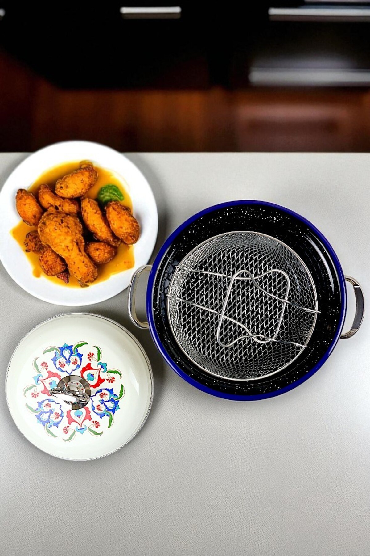 22 No 3L Emaye Tencere&Fritöz, Servis, Yemek Kamp, Piknik, Çeyiz