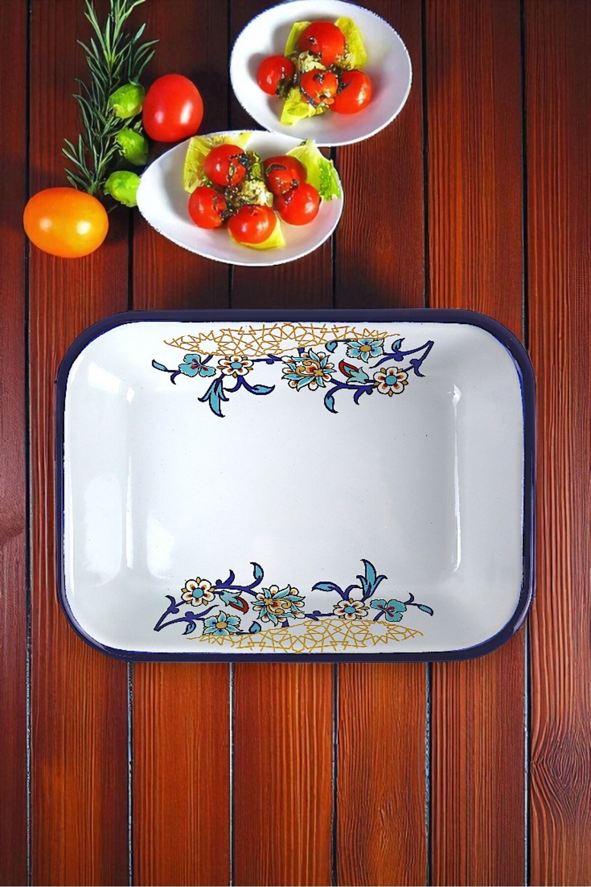 22 No Emaye Dörtgen Tabak Meze Kahvaltılık Kamp Piknik