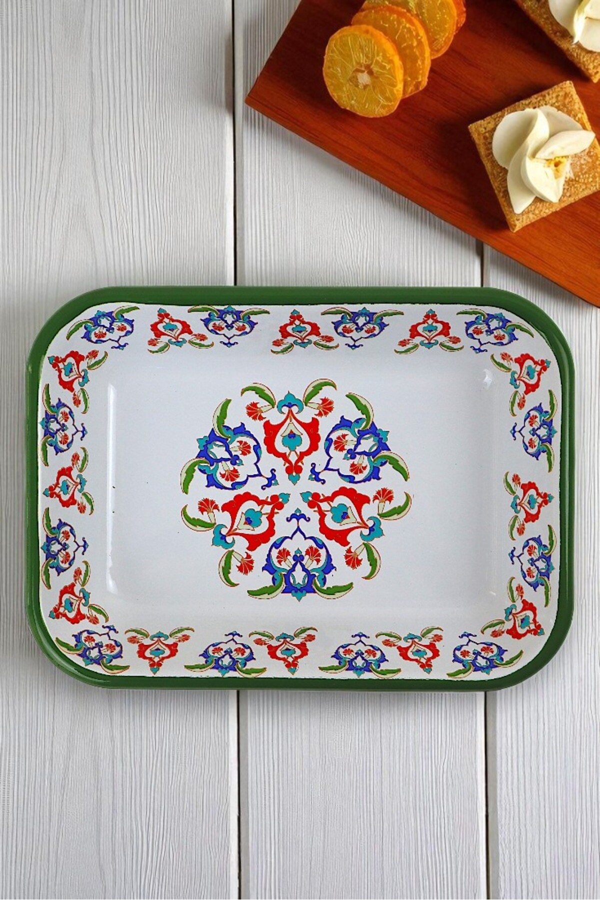 22 No Emaye Dörtgen Tabak Meze Kahvaltılık Kamp Piknik