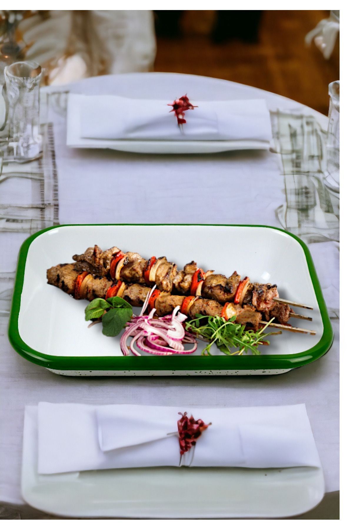 22 No Emaye Dörtgen Tabak Meze Kahvaltılık Kamp Piknik