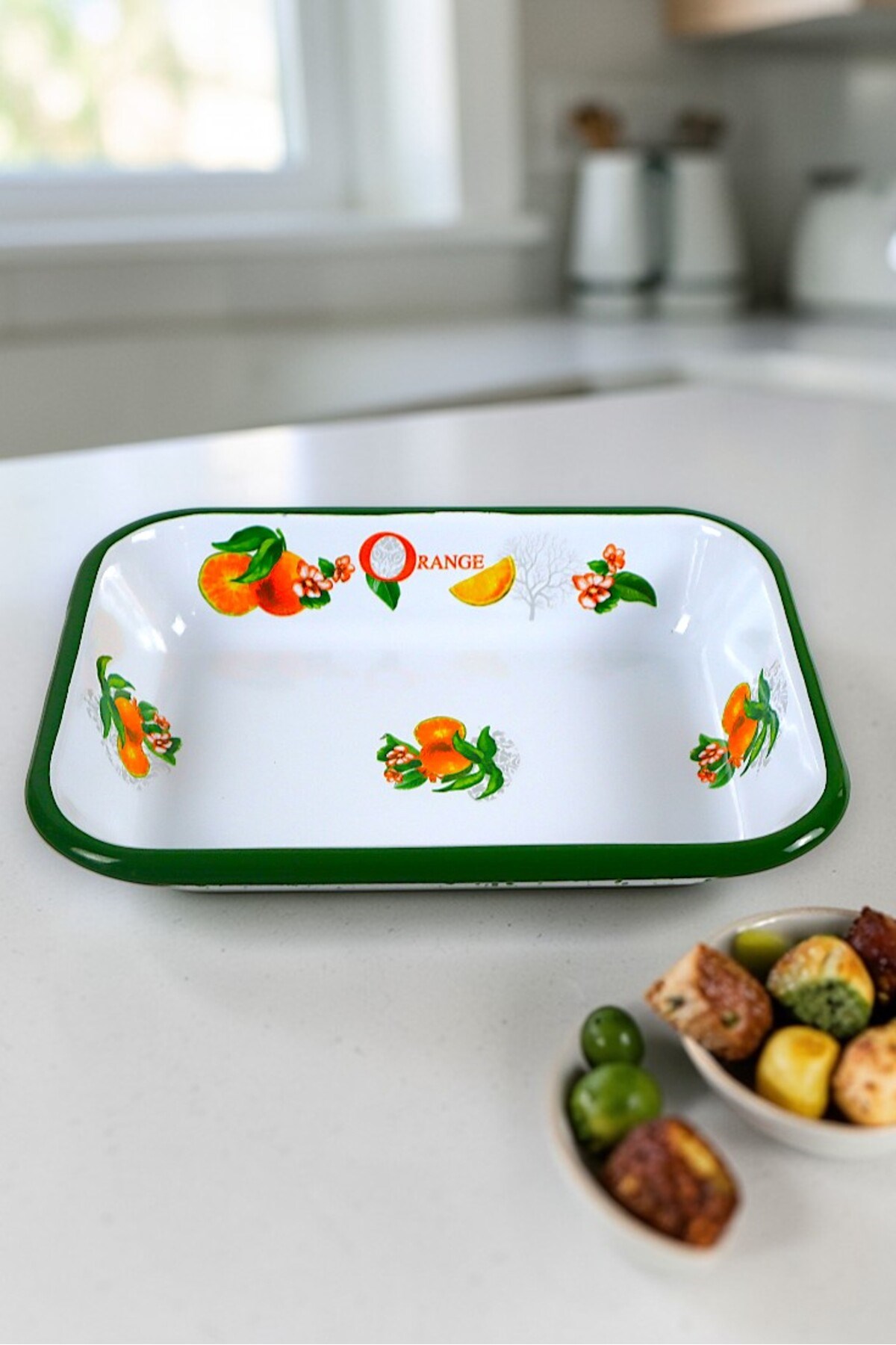 22 No Emaye Dörtgen Tabak Meze Kahvaltılık Kamp Piknik