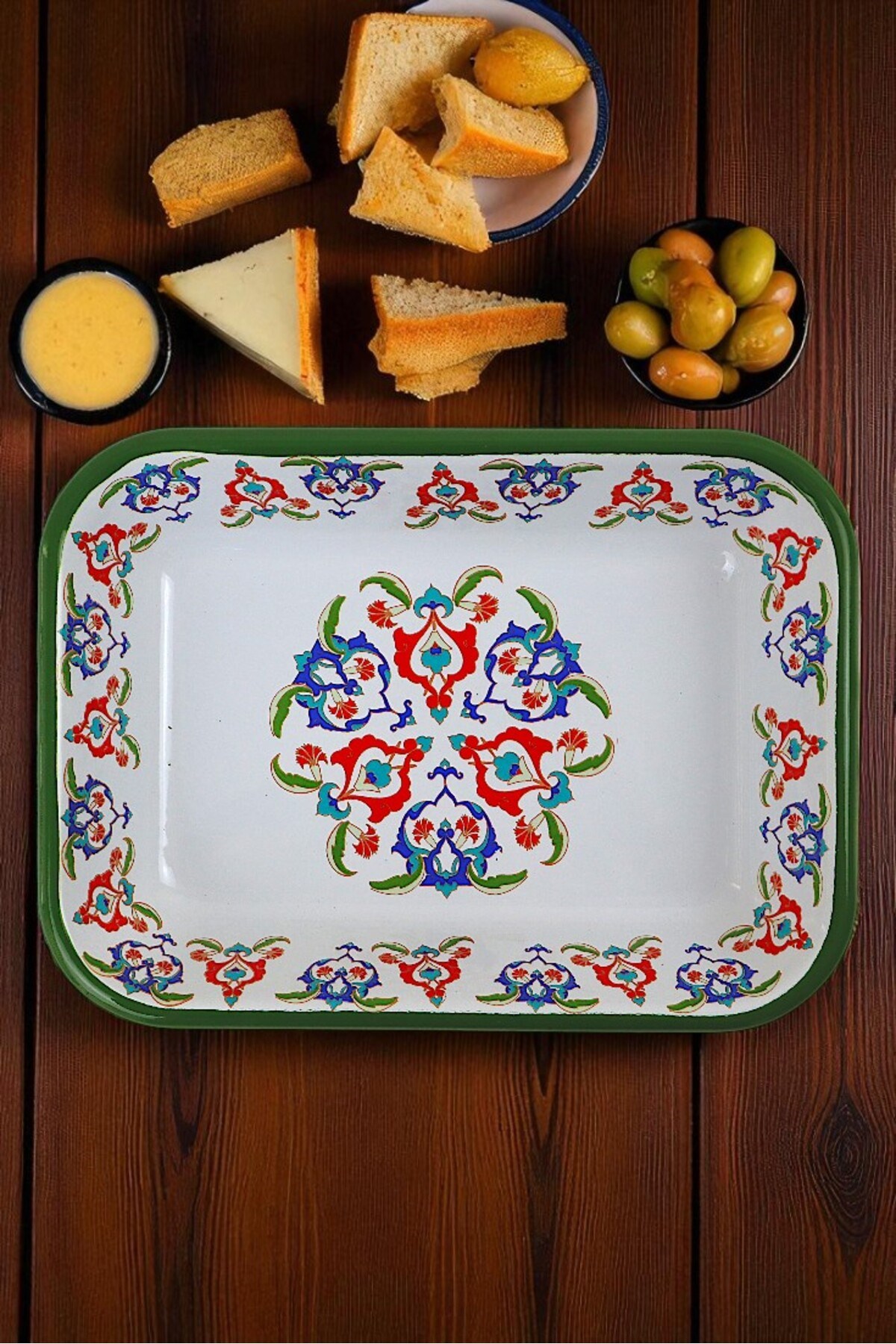 22 No Emaye Dörtgen Tabak Meze Kahvaltılık Kamp Piknik