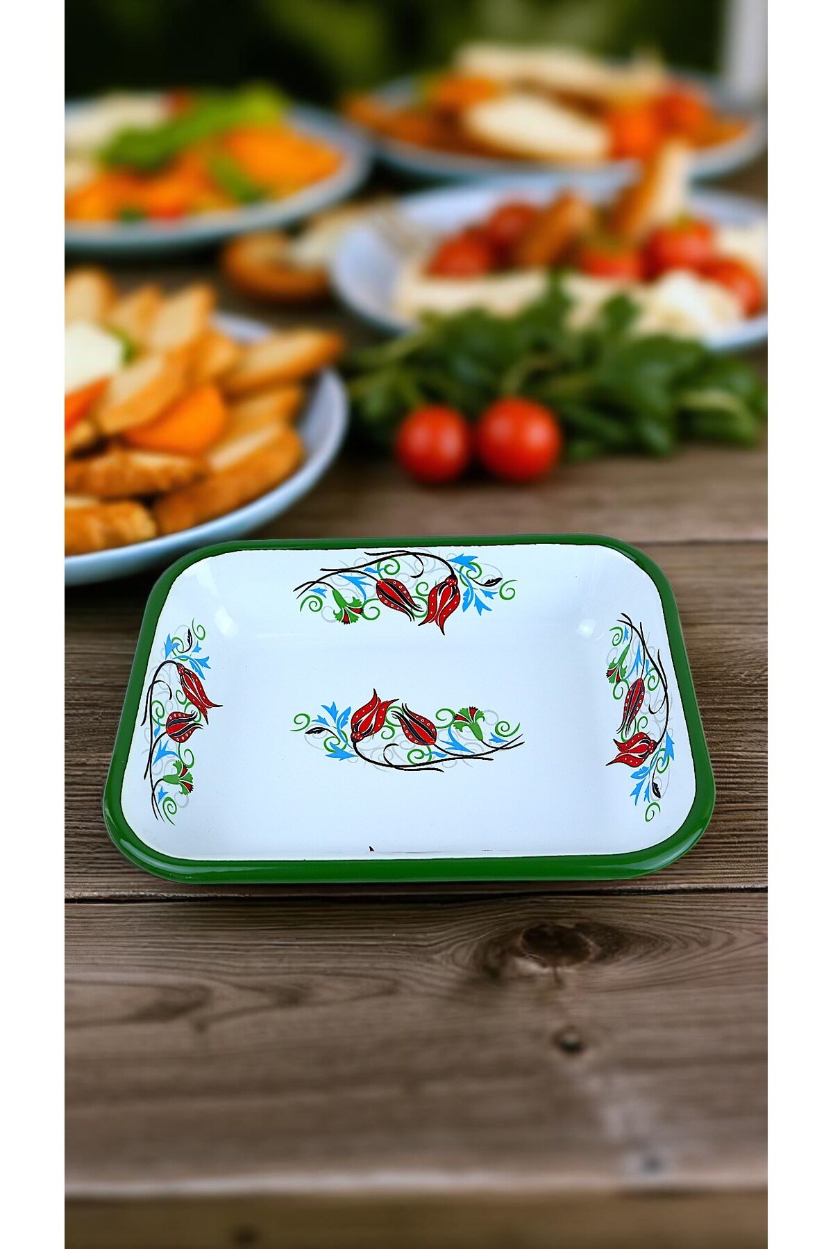 22 No Emaye Dörtgen Tabak Meze Kahvaltılık Kamp Piknik