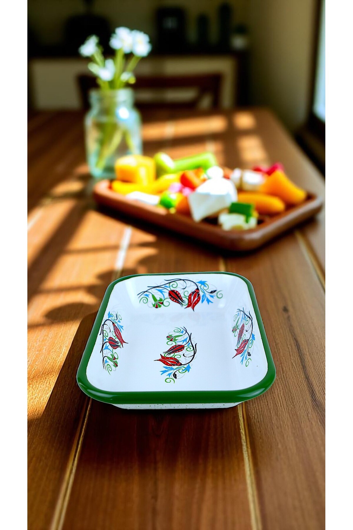 22 No Emaye Dörtgen Tabak Meze Kahvaltılık Kamp Piknik