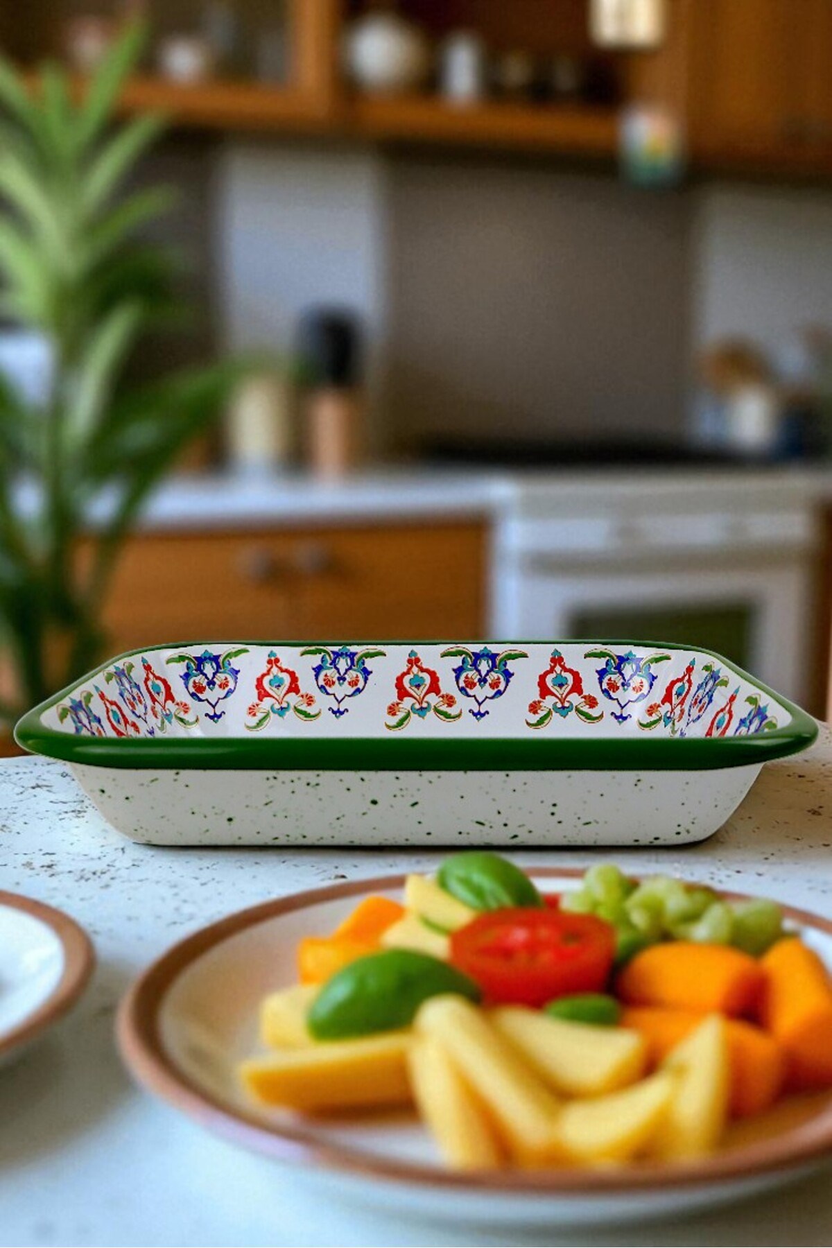 22 No Emaye Dörtgen Tabak Meze Kahvaltılık Kamp Piknik