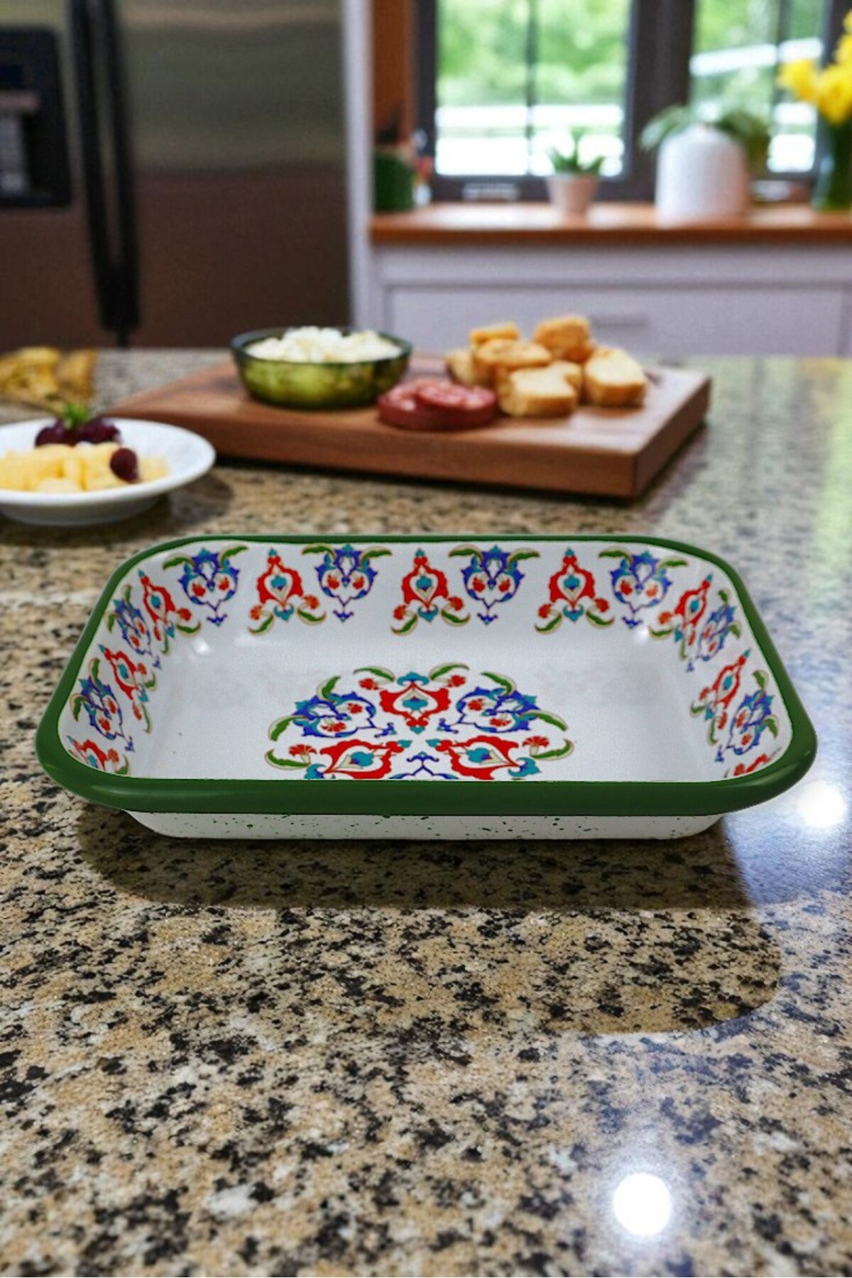 22 No Emaye Dörtgen Tabak Meze Kahvaltılık Kamp Piknik