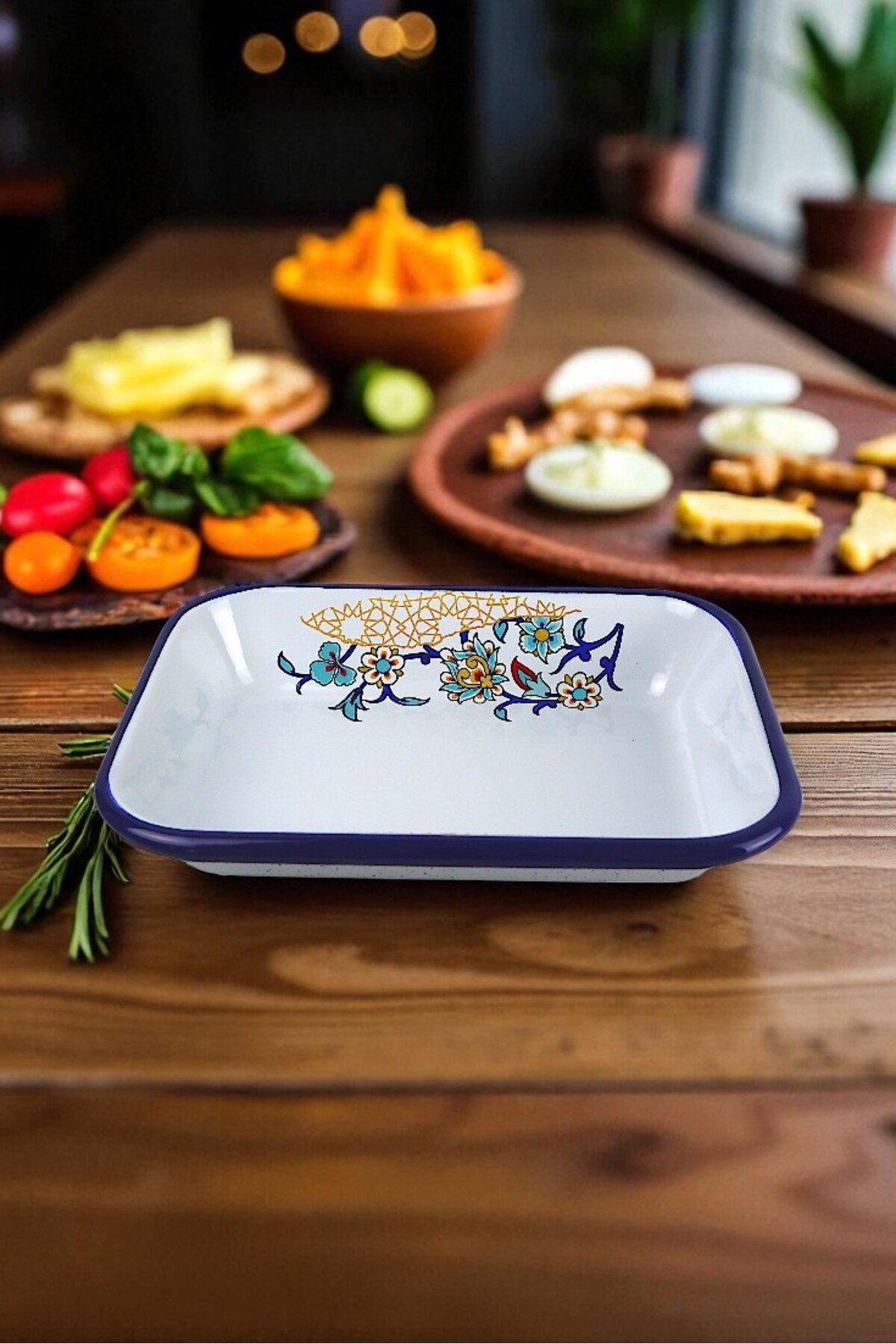 22 No Emaye Dörtgen Tabak Meze Kahvaltılık Kamp Piknik