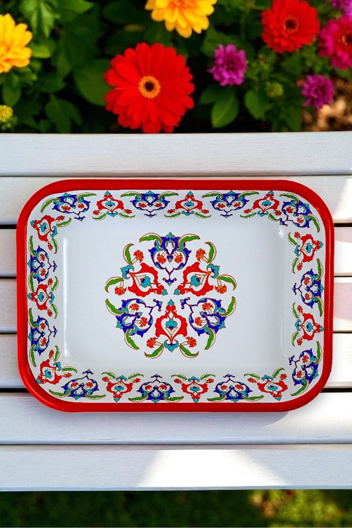 22 No Emaye Dörtgen Tabak Meze Kahvaltılık Kamp Piknik