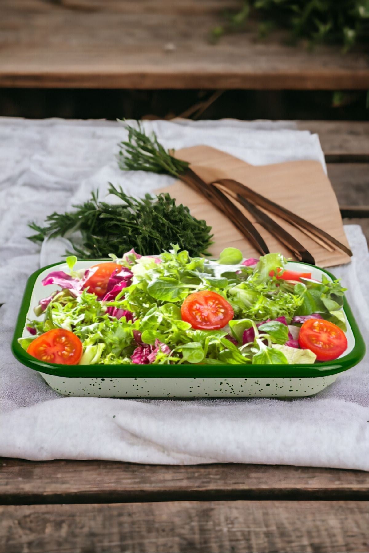22 No Emaye Dörtgen Tabak Meze Kahvaltılık Kamp Piknik