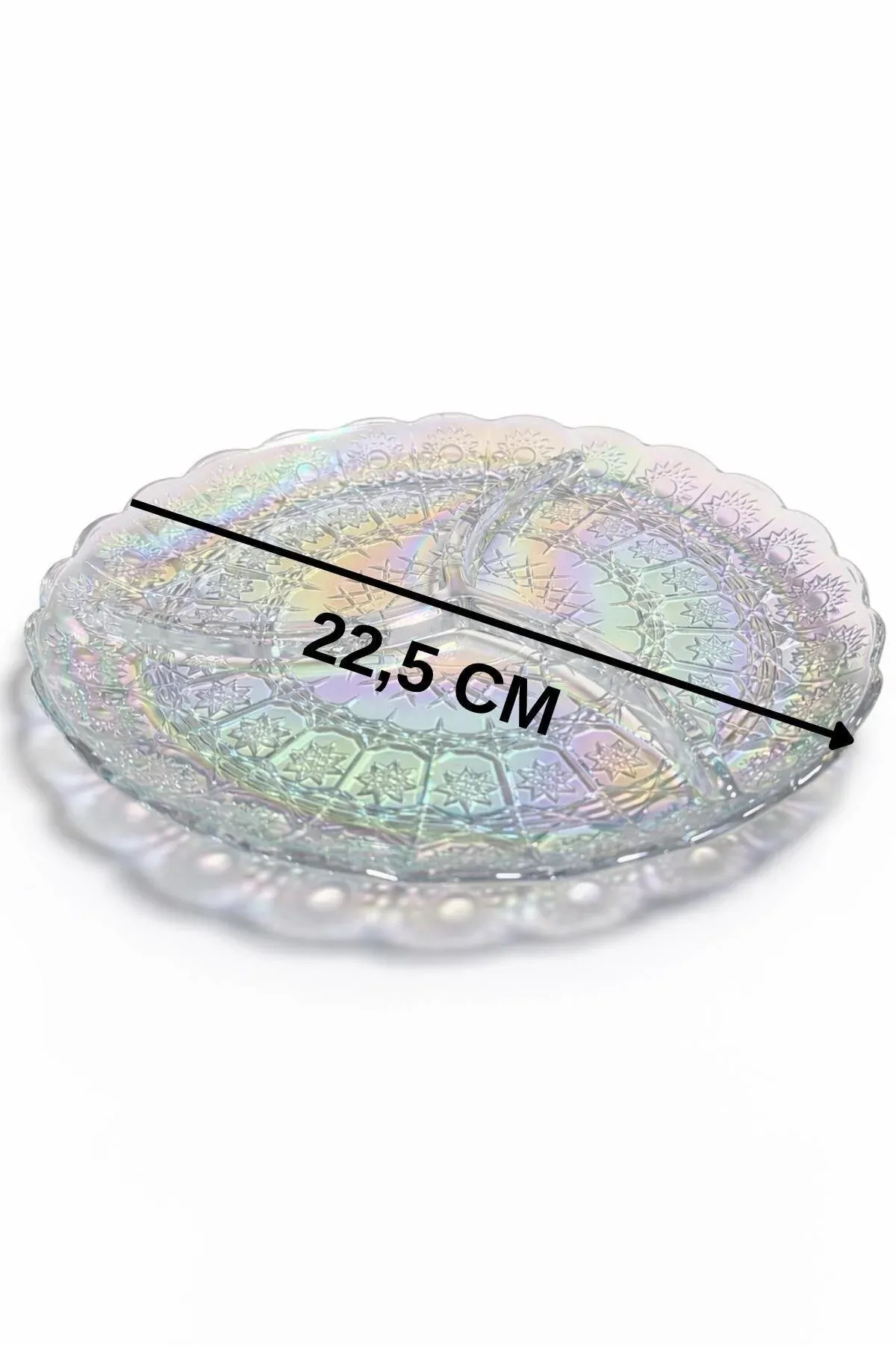 23 Cm 3 Bölmeli Cam Çerezlik ve Kahvaltılık Sunum Tabağı