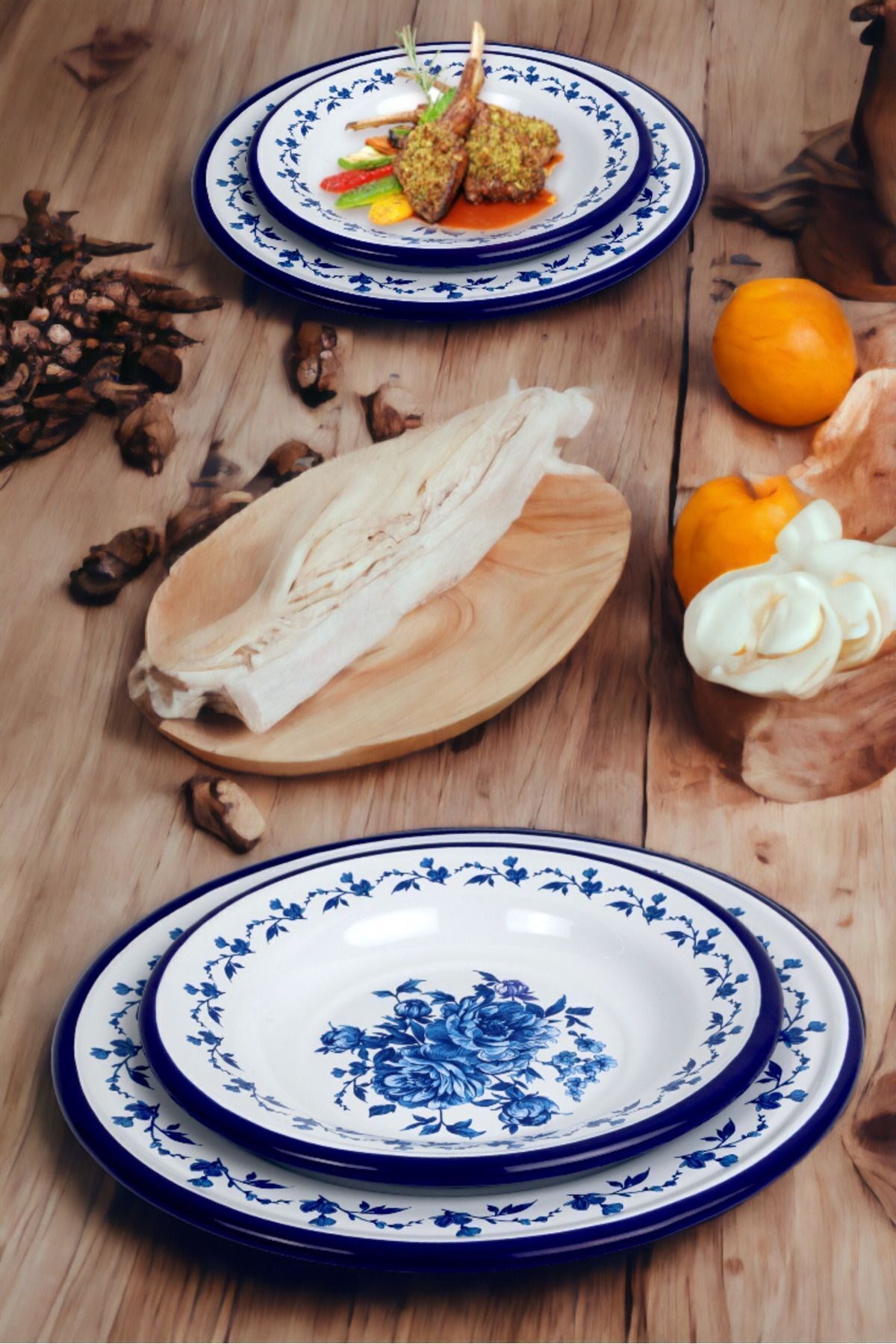 24-30 No 2'li Emaye Yemek Tabağı Tabak Servis Yemek Kamp Piknik