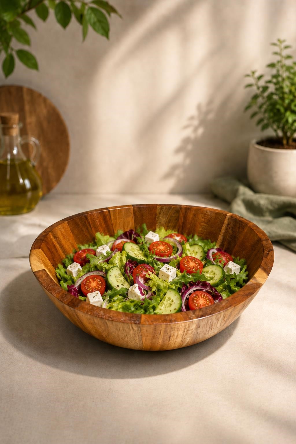 24 cm Akasya Ahşap Salata Kasesi – Modern Ekmeklik , Şık ve Doğal Sunum Kasesi