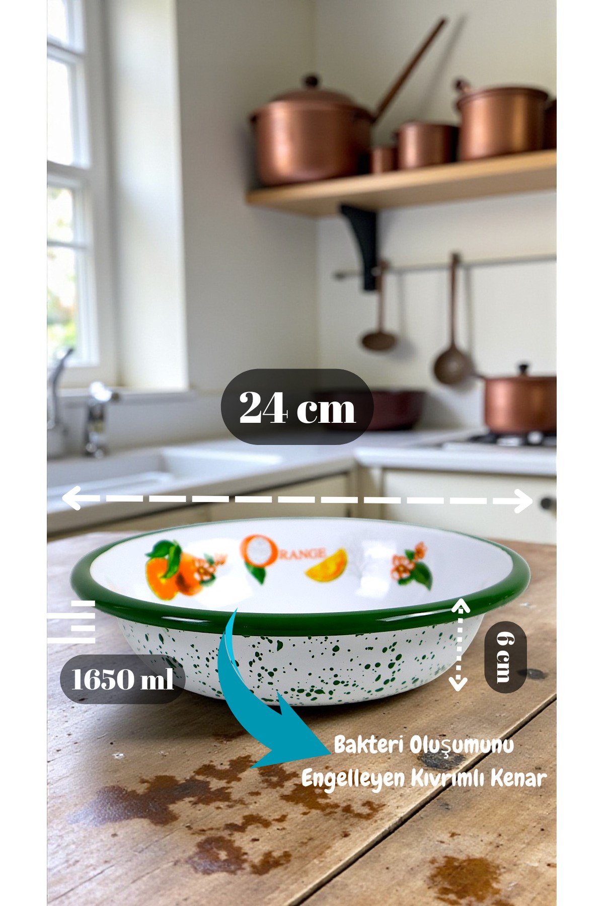 24 Cm Emaye Kase , Çukur Tabak, Salata Tabak, Cips Tabak