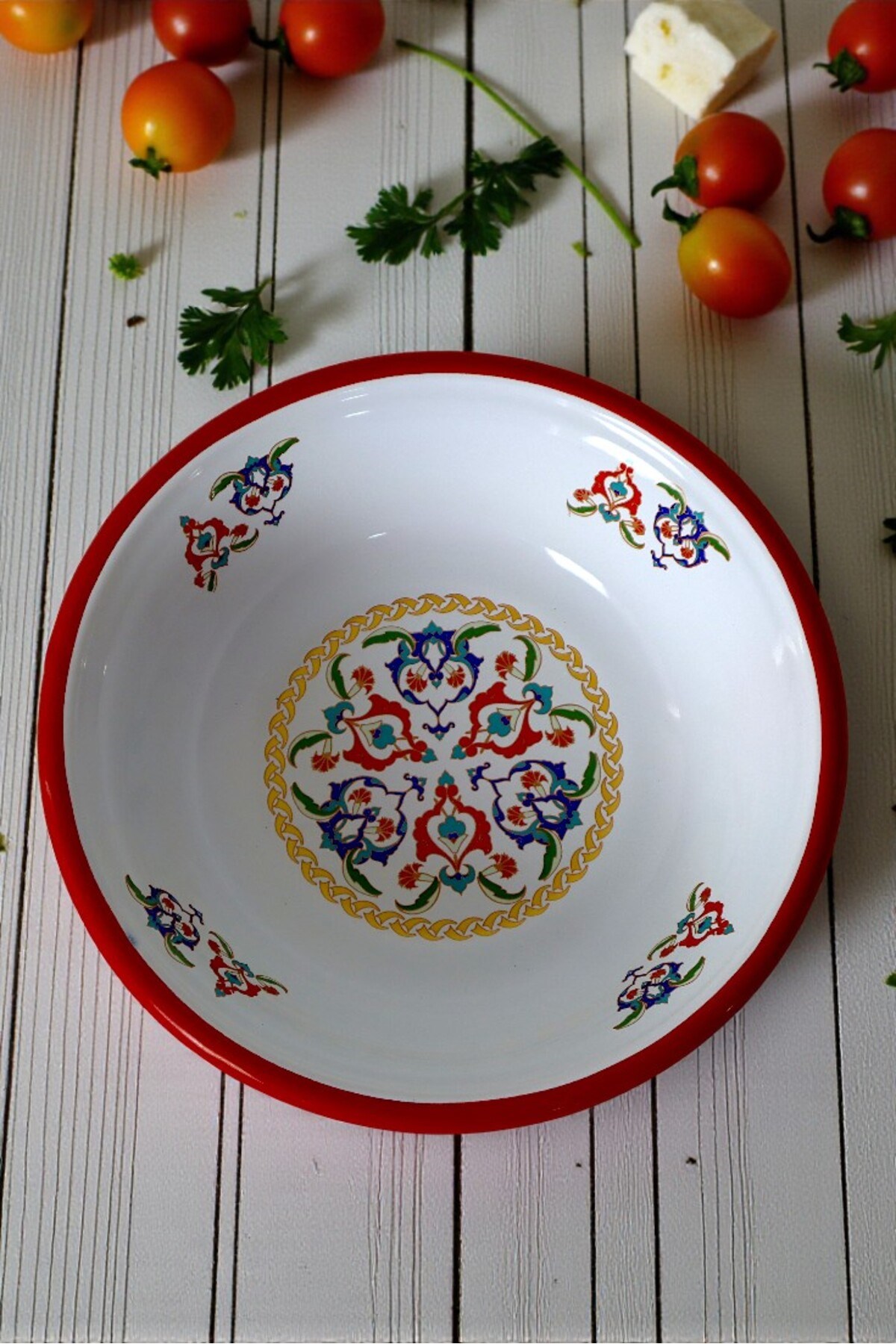 24 Cm Emaye Kase , Çukur Tabak, Salata Tabak, Cips Tabak