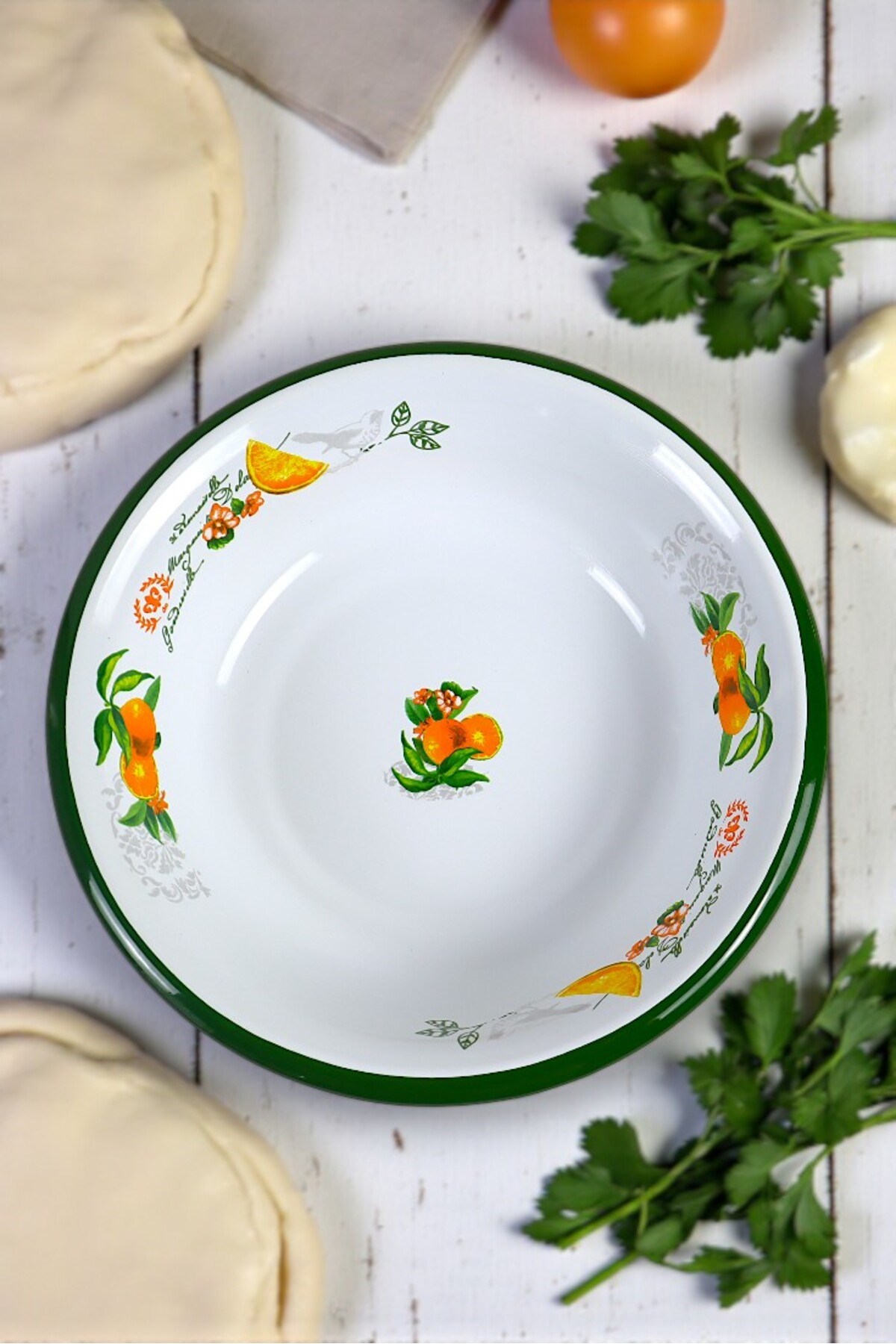 24 Cm Emaye Kase , Çukur Tabak, Salata Tabak, Cips Tabak