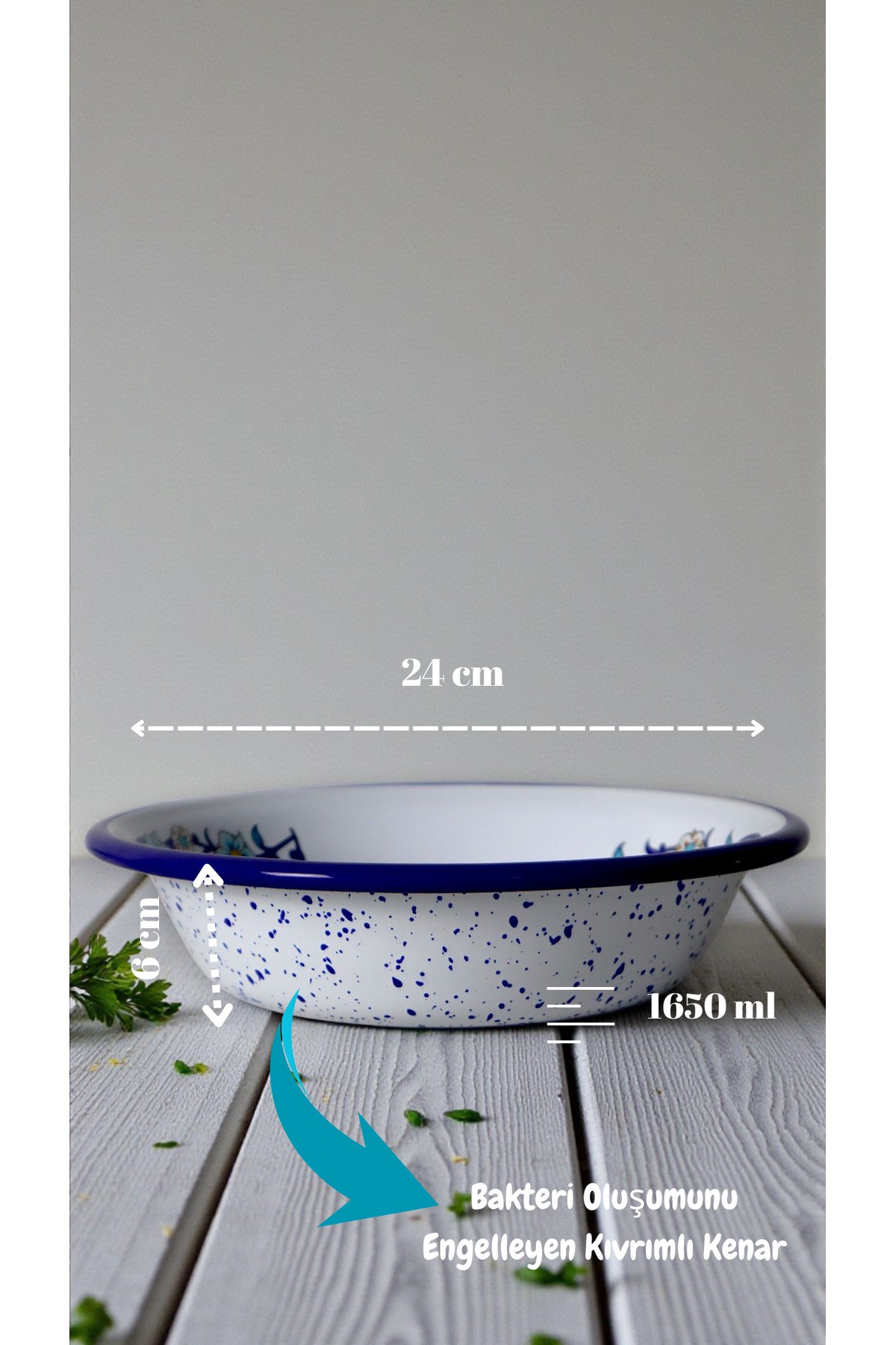 24 Cm Emaye Kase , Çukur Tabak, Salata Tabak, Cips Tabak