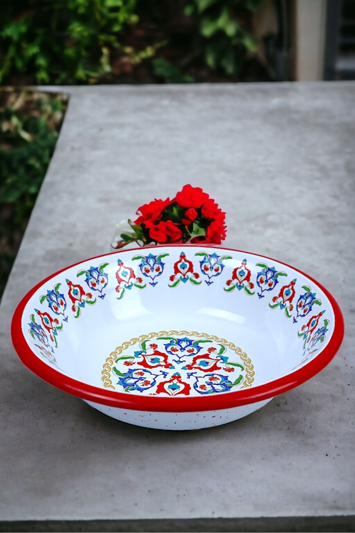 24 Cm Emaye Kase Tabak, Çukur Tabak, Salata Tabak, Cips Tabak
