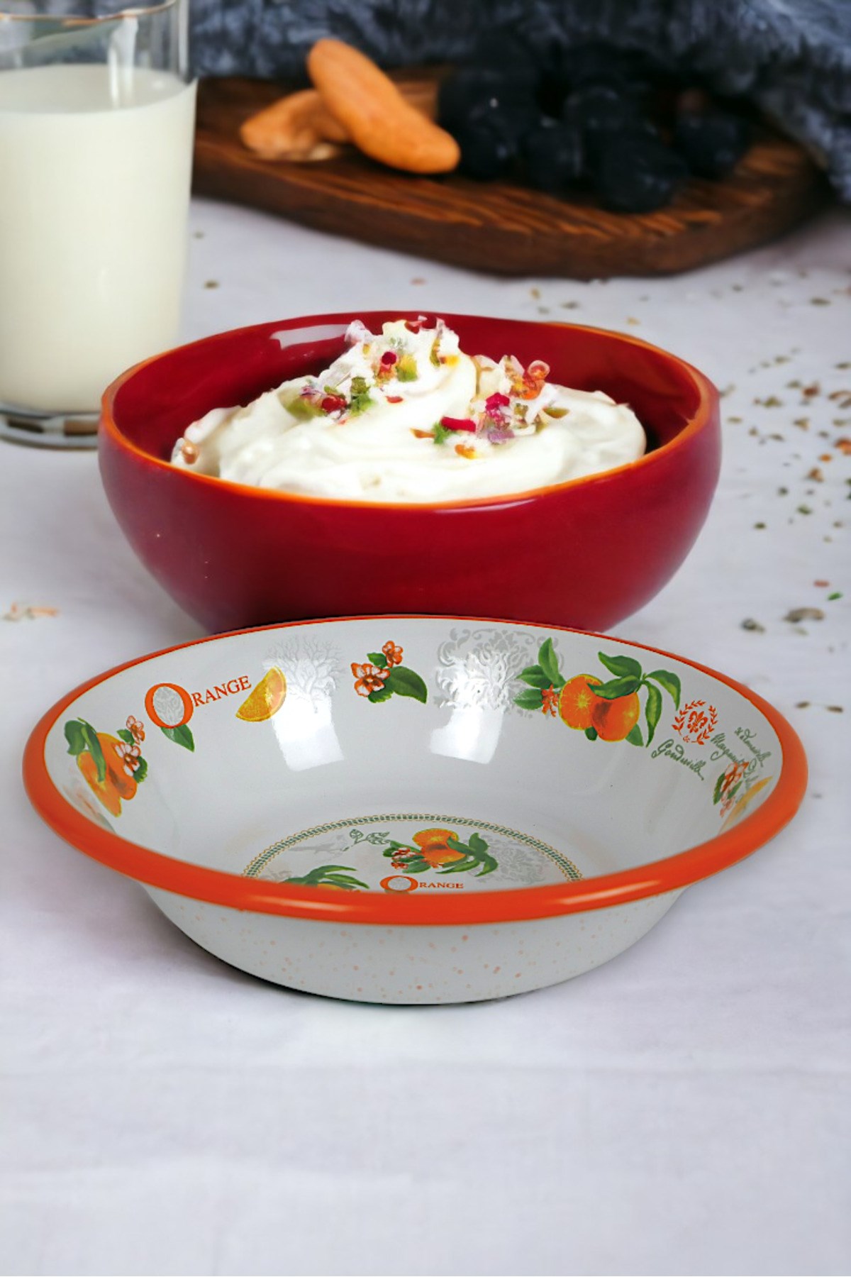 24 Cm Emaye Kase Tabak, Çukur Tabak, Salata Tabak, Cips Tabak