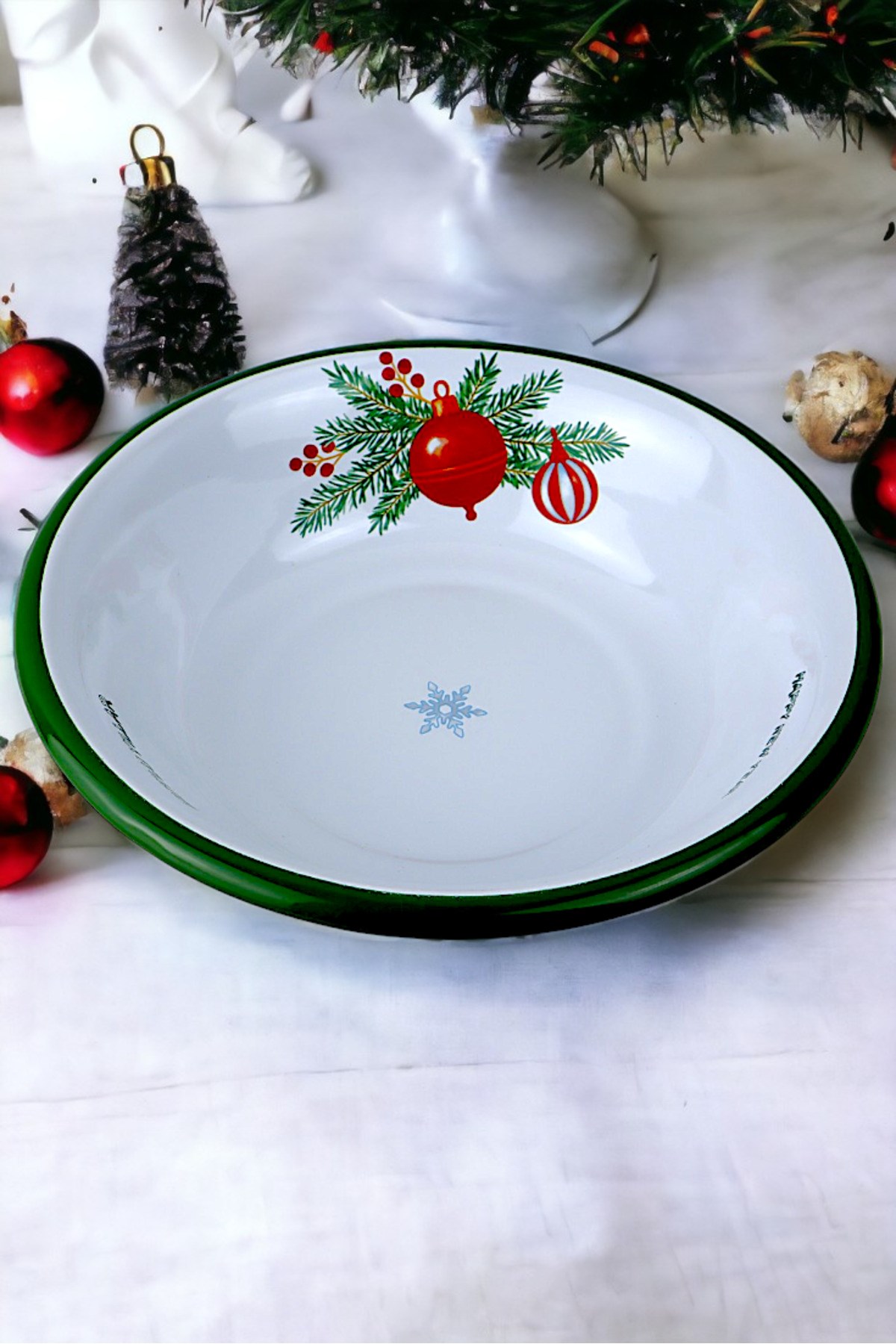 24 Cm Emaye Kase Tabak, Çukur Tabak, Salata Tabak, Cips Tabak