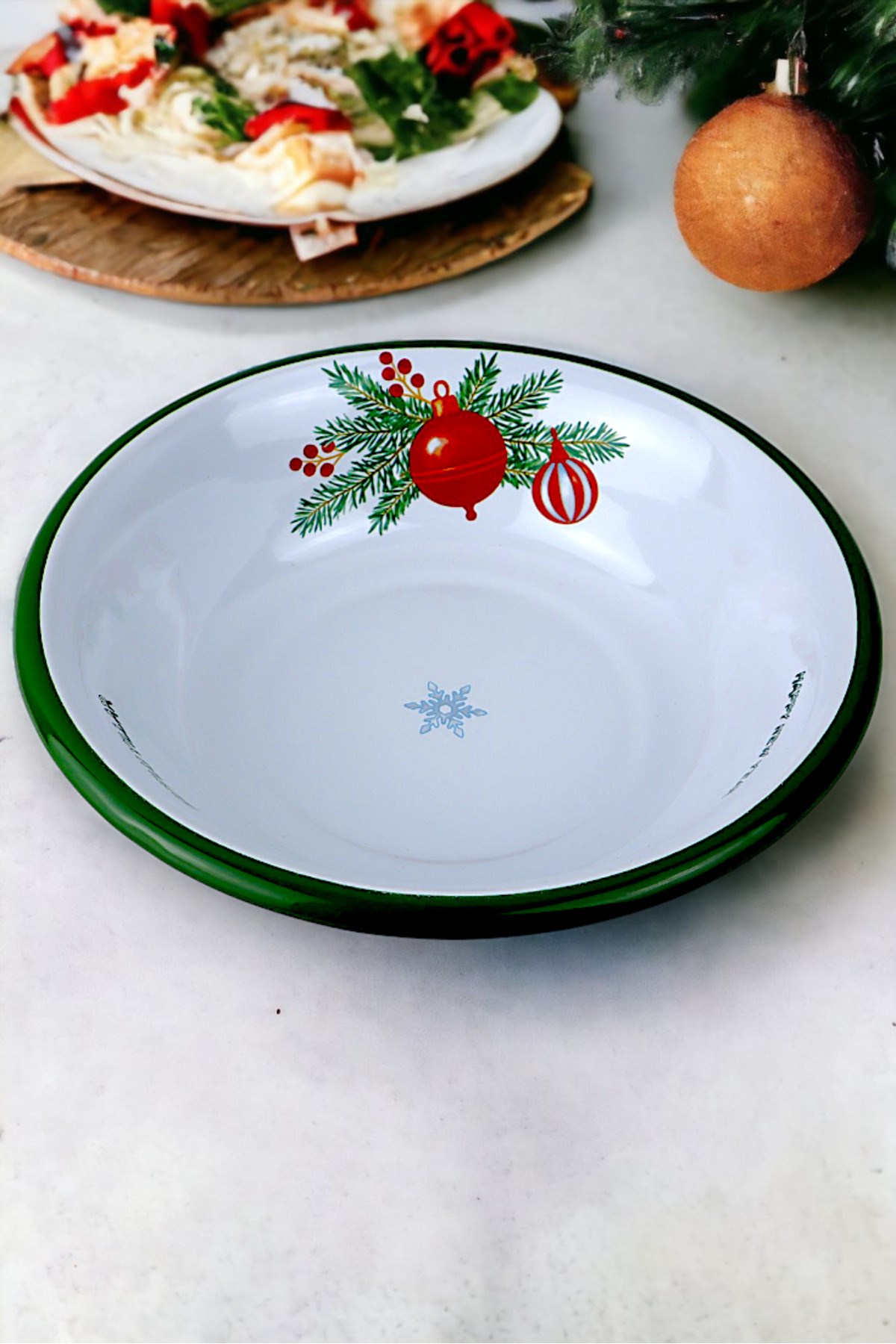 24 Cm Emaye Kase Tabak, Çukur Tabak, Salata Tabak, Cips Tabak