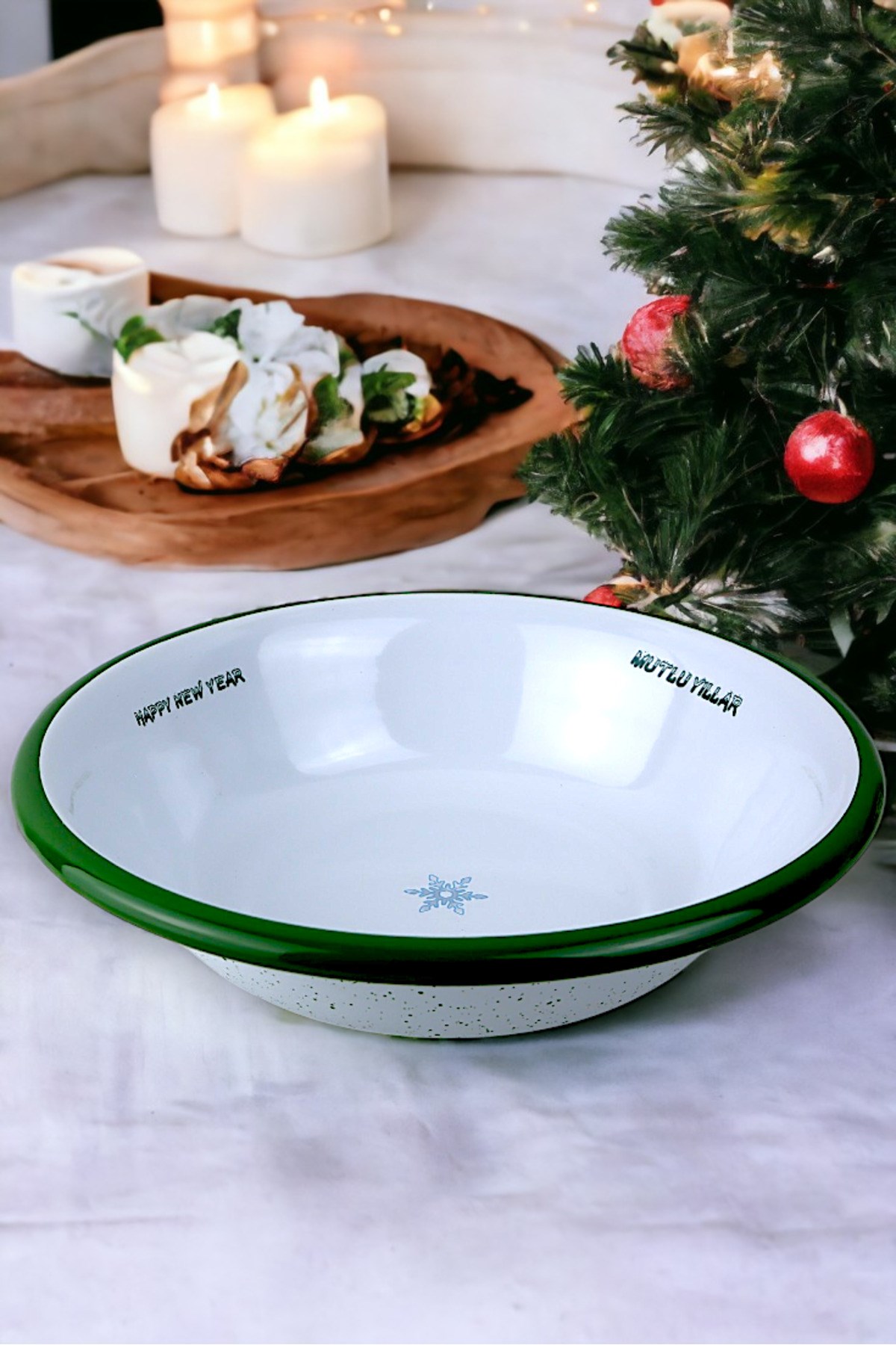 24 Cm Emaye Kase Tabak, Çukur Tabak, Salata Tabak, Cips Tabak