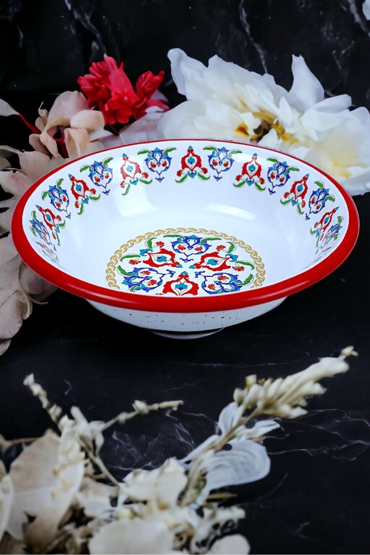 24 Cm Emaye Kase Tabak, Çukur Tabak, Salata Tabak, Cips Tabak