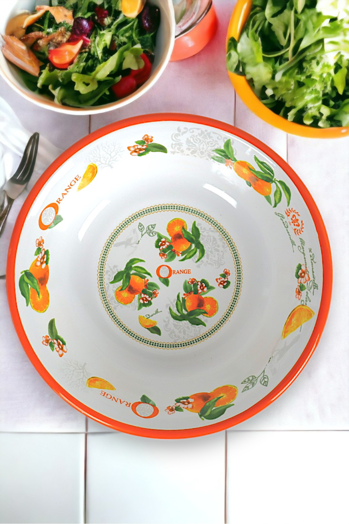 24 Cm Emaye Kase Tabak, Çukur Tabak, Salata Tabak, Cips Tabak