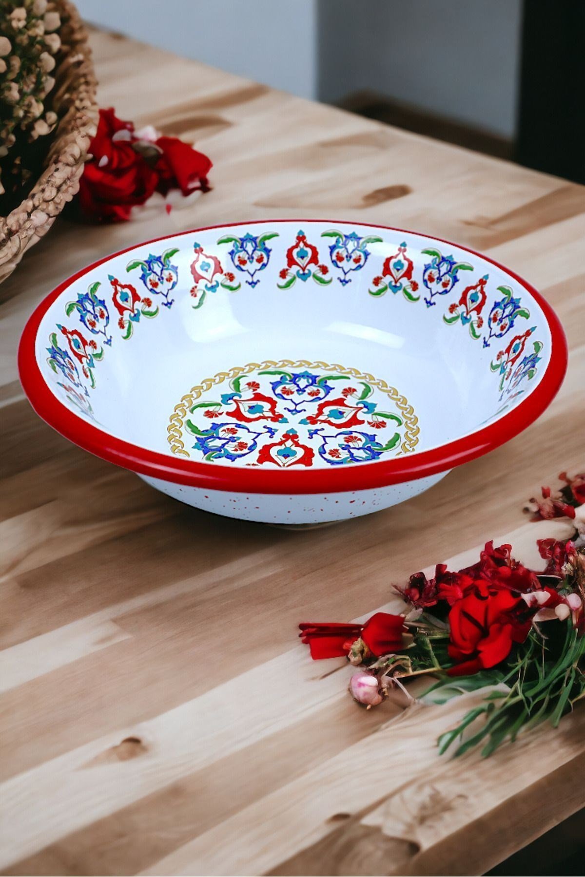 24 Cm Emaye Kase Tabak, Çukur Tabak, Salata Tabak, Cips Tabak