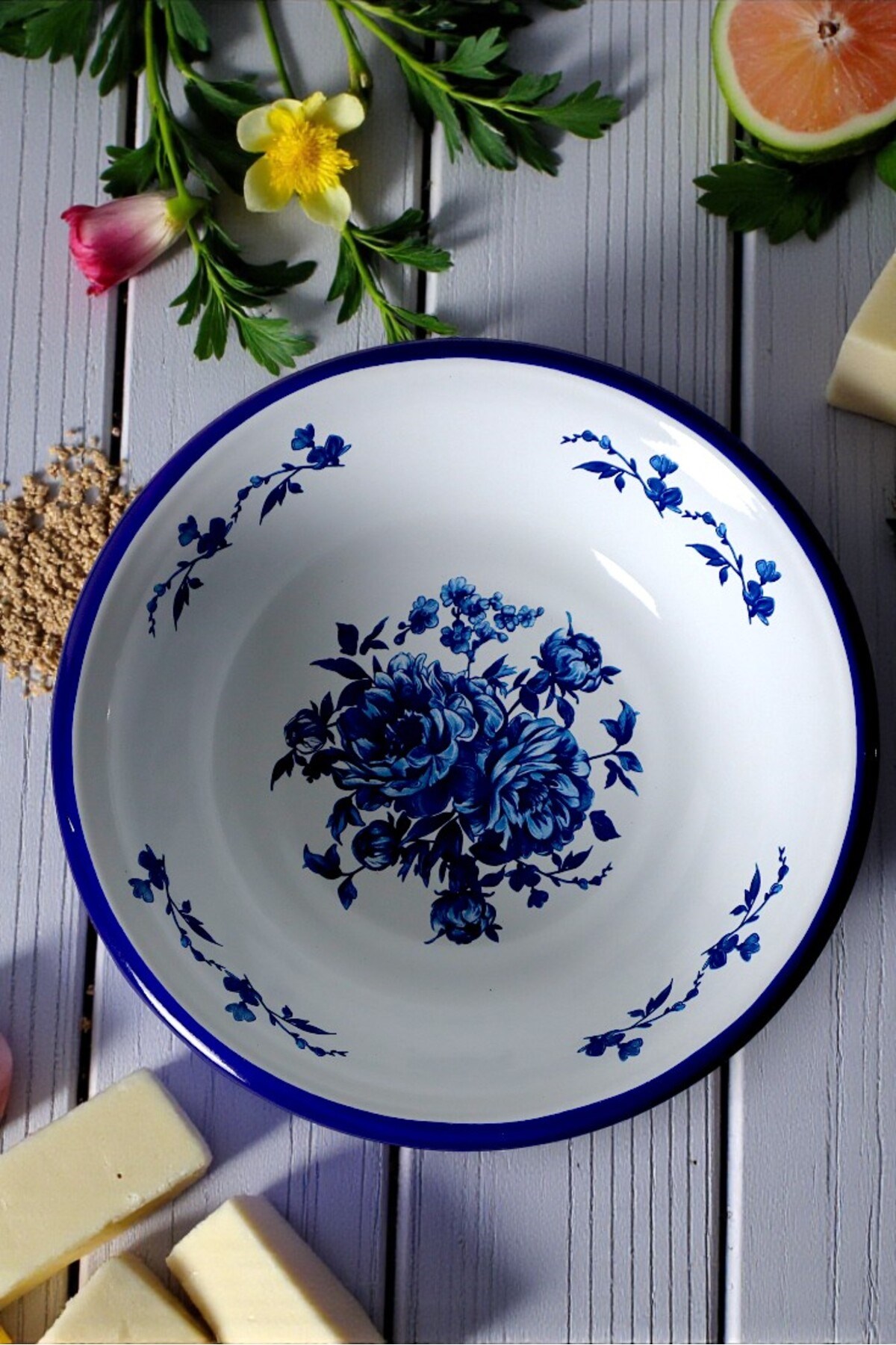 24 Cm Emaye Kase Tabak, Çukur Tabak, Salata Tabak, Cips Tabak