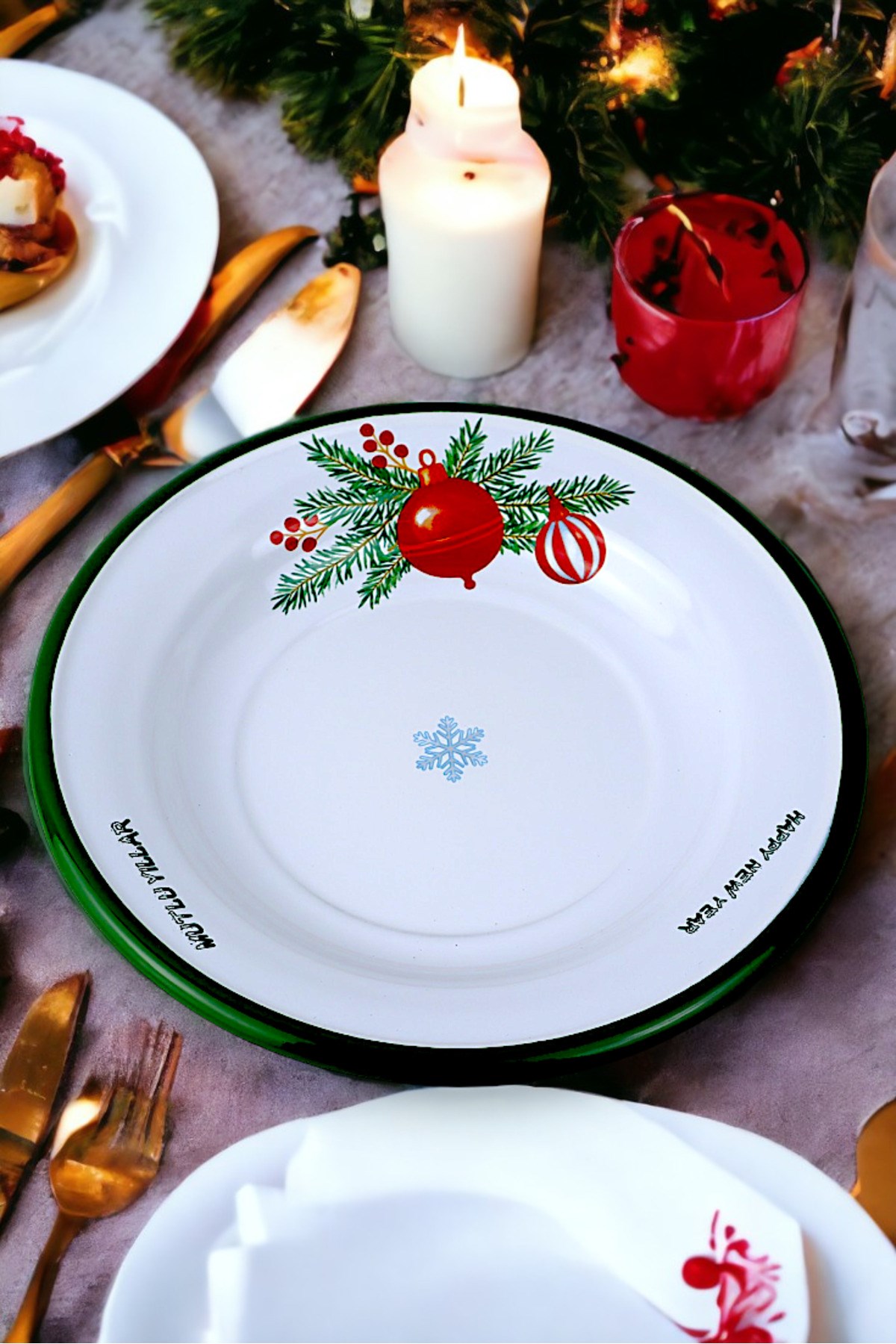 24 No Emaye Yemek Tabak, Servis, Yemek Kamp, Piknik, Çeyiz 24 Cm
