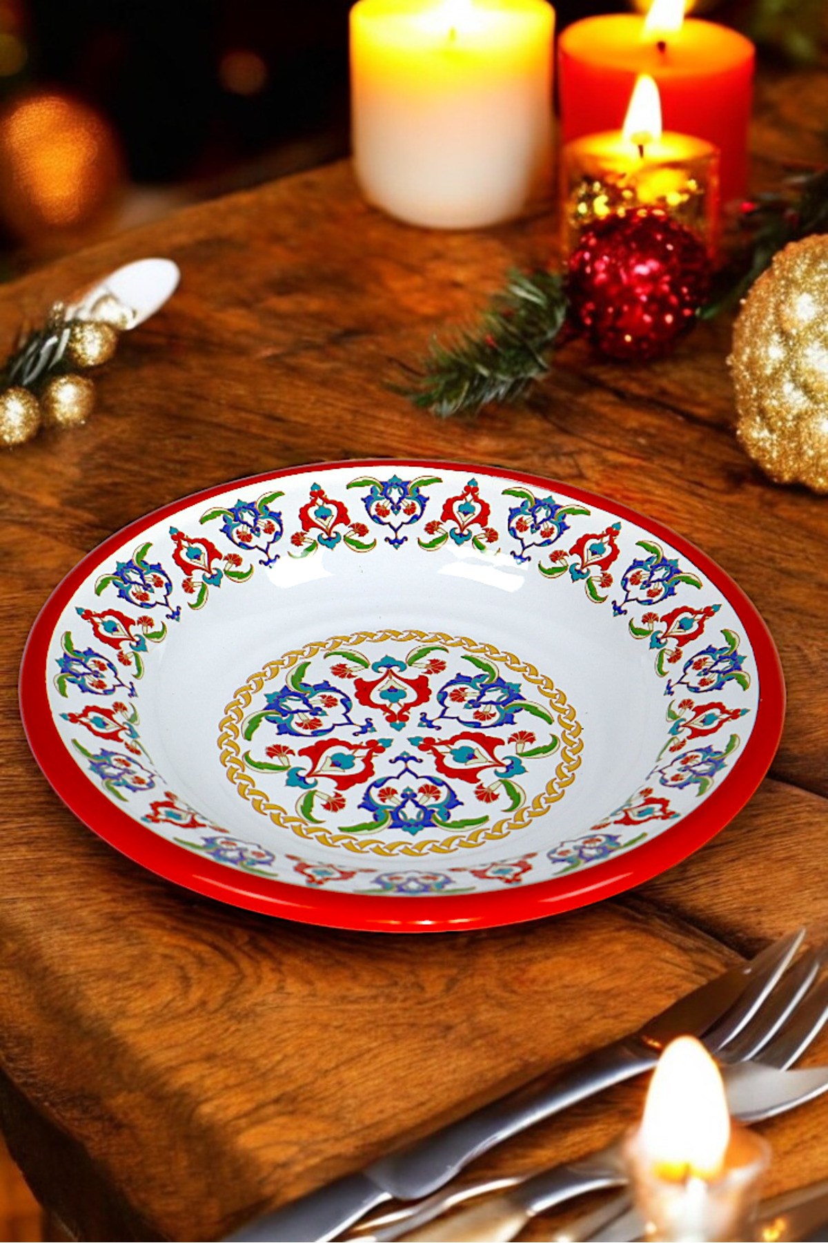 24 No Emaye Yemek Tabak, Servis, Yemek Kamp, Piknik, Çeyiz 24 Cm