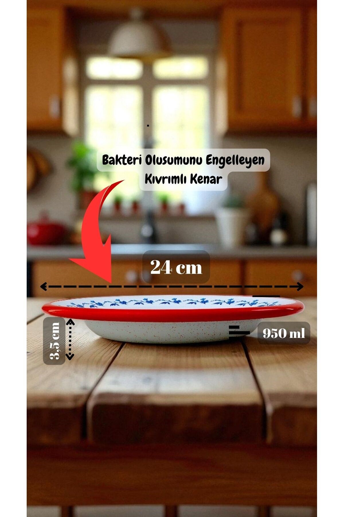 24 No Emaye Yemek Tabak, Servis, Yemek Kamp, Piknik, Çeyiz 24 Cm