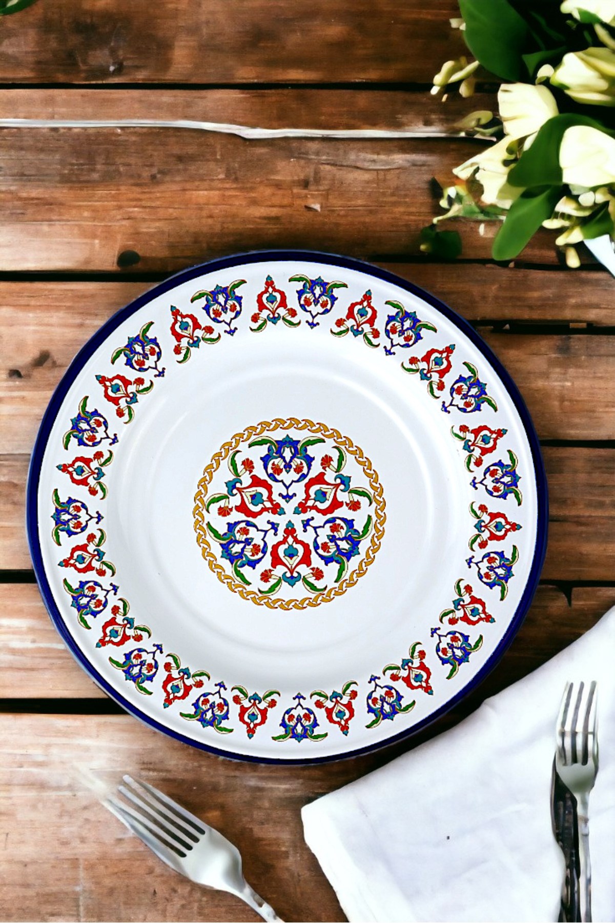 24 No Emaye Yemek Tabak, Servis, Yemek Kamp, Piknik, Çeyiz 24 Cm