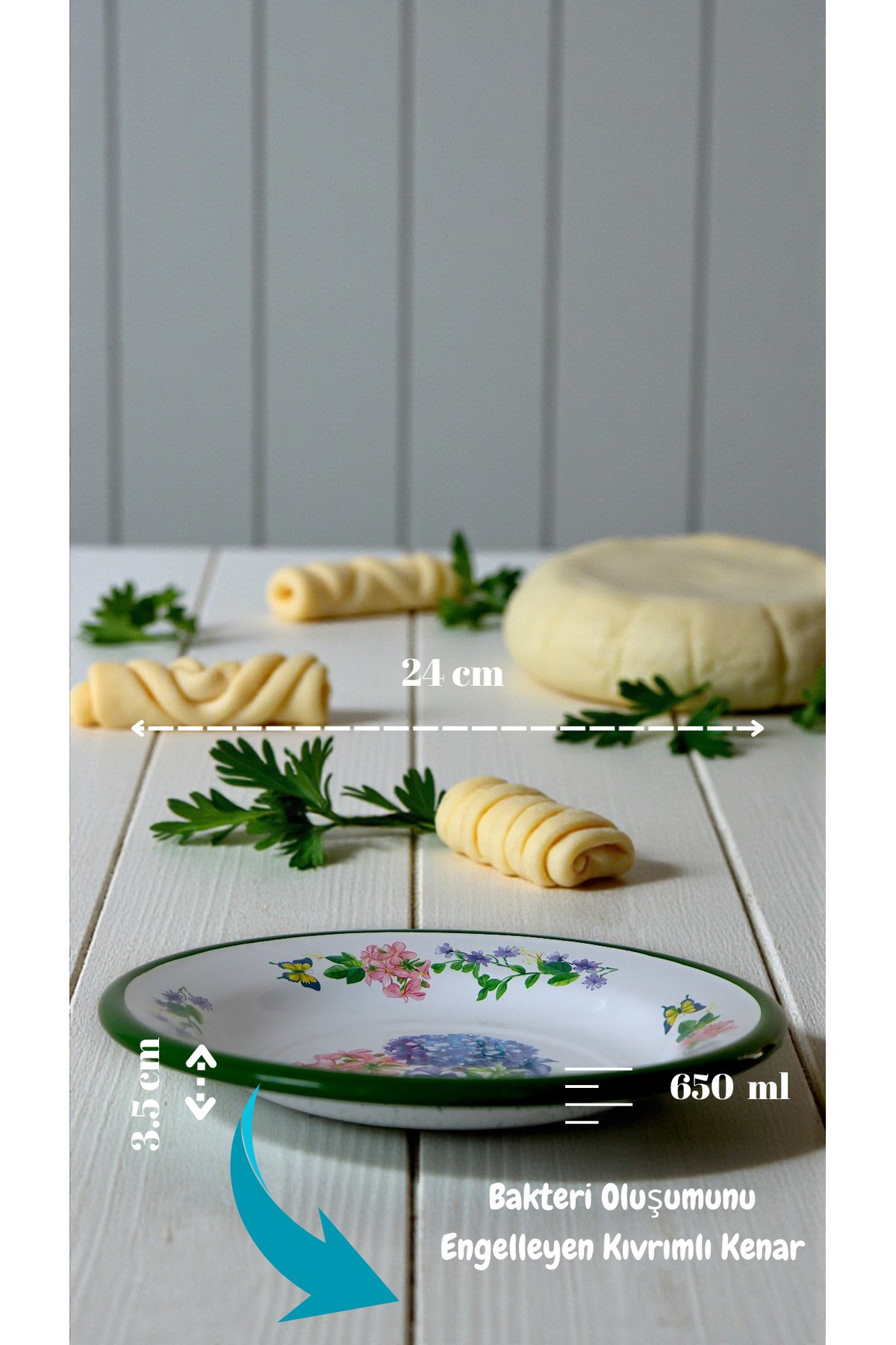 24 No Emaye Yemek Tabak, Servis, Yemek Kamp, Piknik, Çeyiz 24 Cm