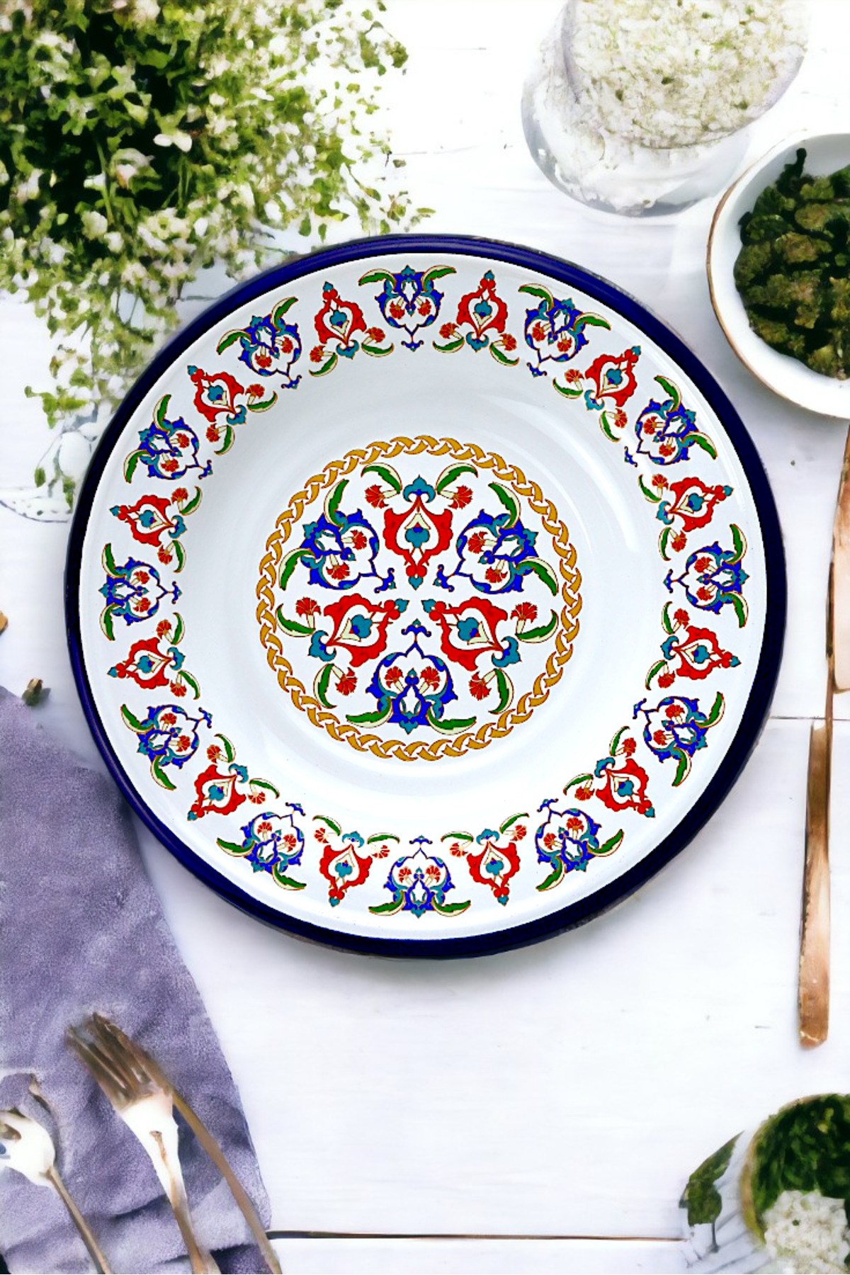 24 No Emaye Yemek Tabak, Servis, Yemek Kamp, Piknik, Çeyiz 24 Cm