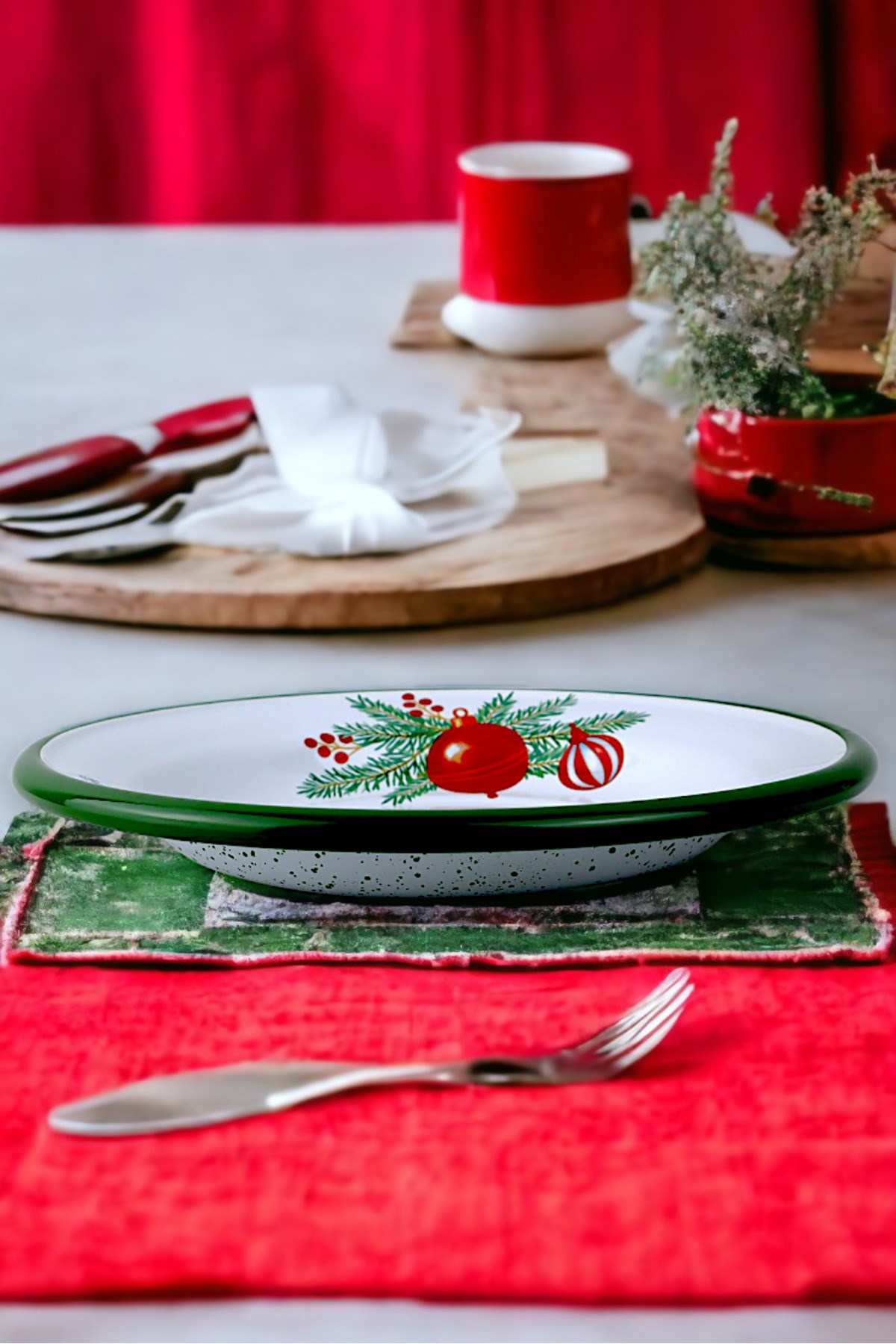 24 No Emaye Yemek Tabak, Servis, Yemek Kamp, Piknik, Çeyiz 24 Cm