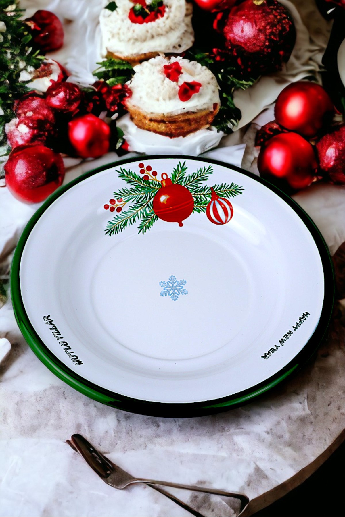 24 No Emaye Yemek Tabak, Servis, Yemek Kamp, Piknik, Çeyiz 24 Cm